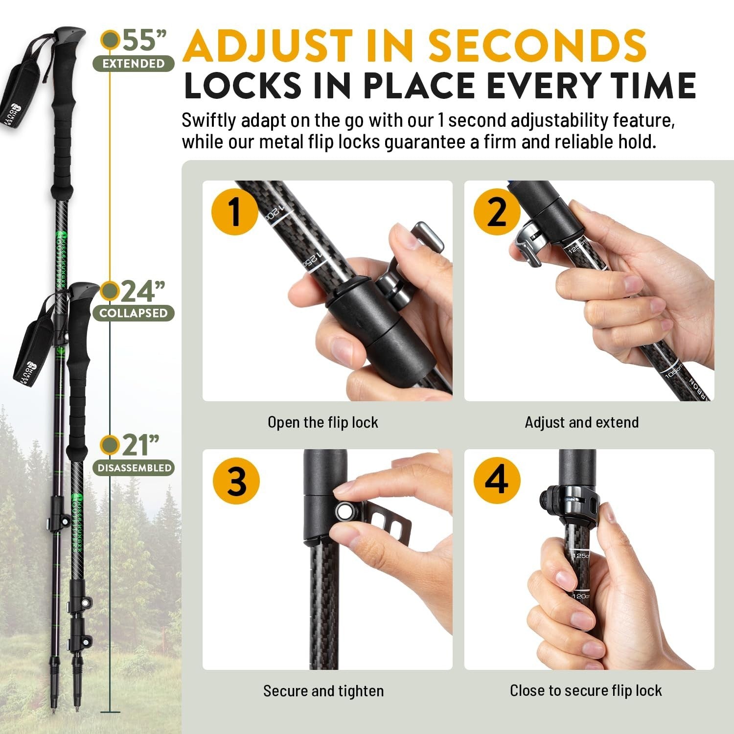 Lightweight Carbon Fiber Trekking Poles - Adjustable Collapsible Hiking Sticks w3