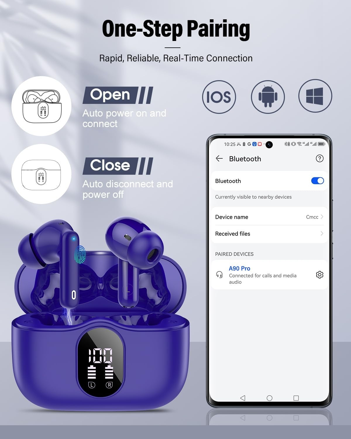 Bluetooth 5.4 Wireless Earbuds, Noise Cancelling, 36H Playtime, IP7 Waterproof,4