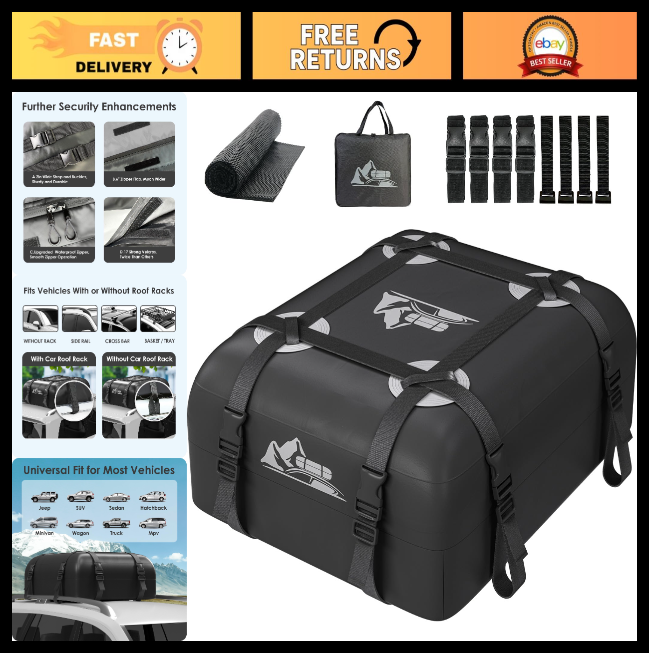 Rooftop Cargo Carrier Bag 15-20 Cu Ft Waterproof Roof Storage Bag Gray0