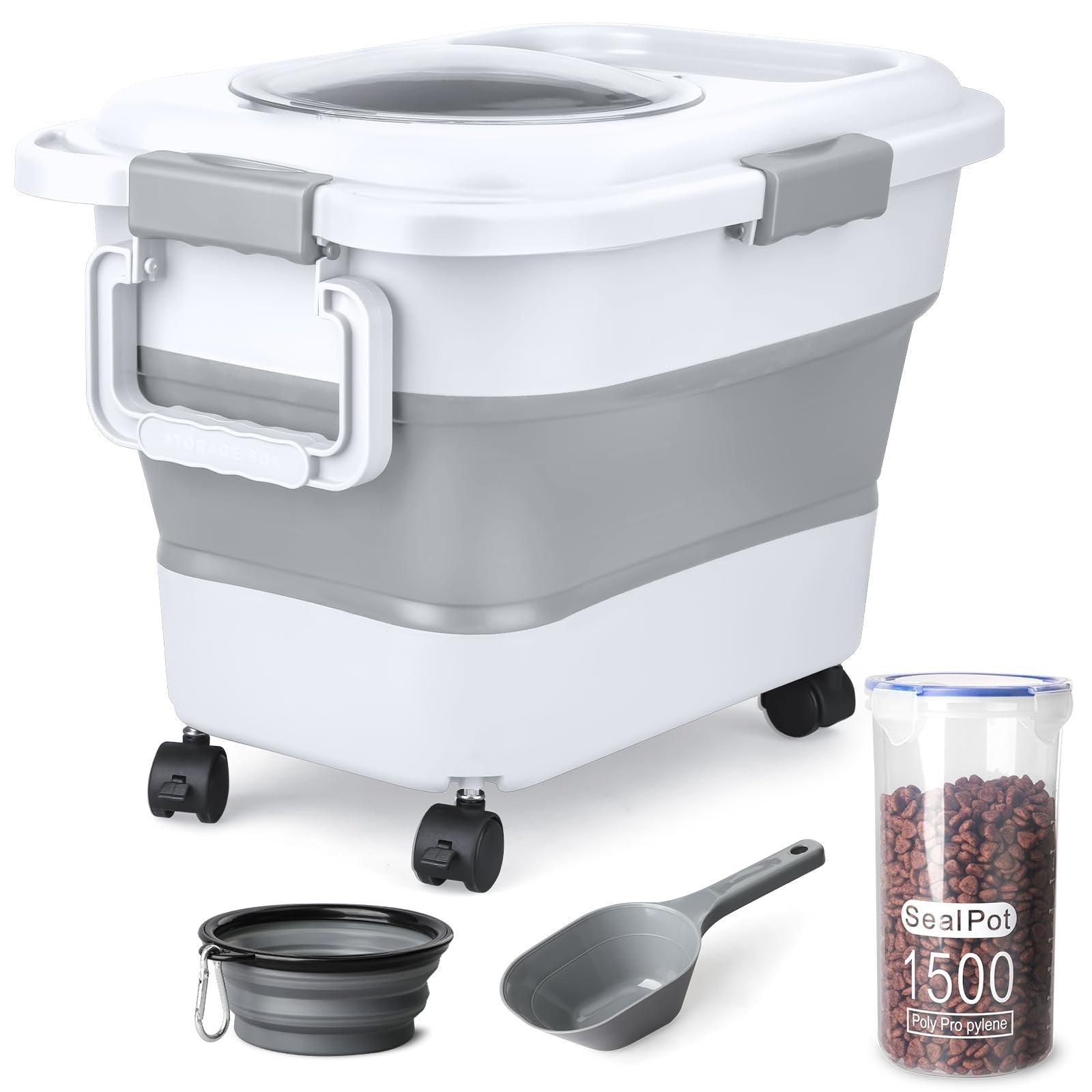 Airtight Dog Cat Food Storage Container 10 20 lbs with Wheels & Handle   Collaps1