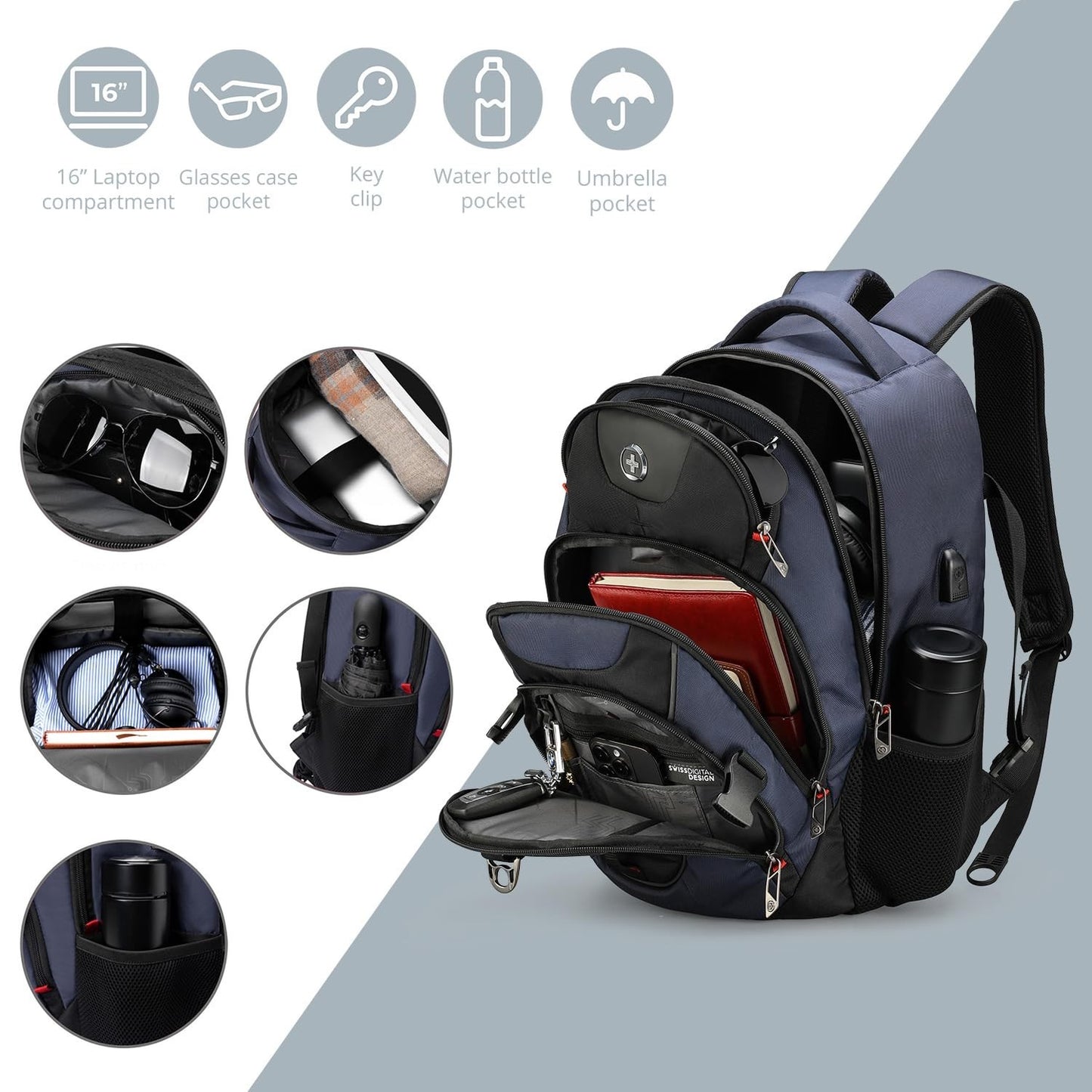 Travel Backpack for Men, RFID Protection, USB Charging, Apple Find My, Add A Bag5