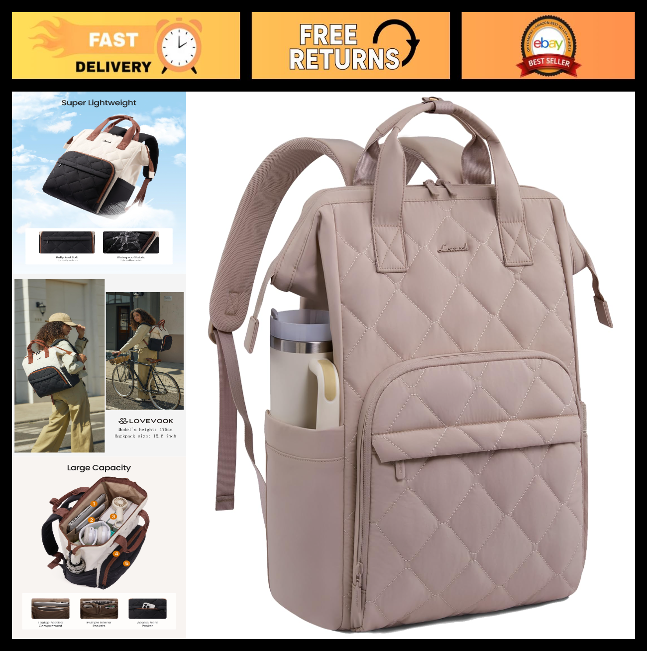 Stylish 15.6" Laptop Backpack for Women, Work Bag, Nude Pink, Durable & Spacious0