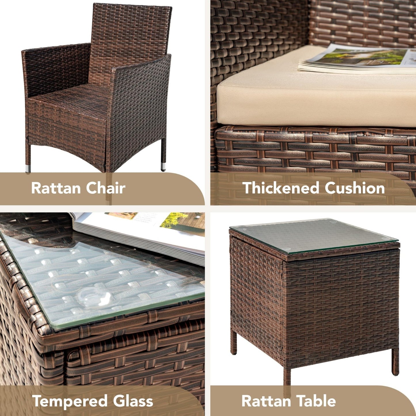 3 Piece Outdoor Wicker Patio Furniture Set   Rattan Table & Chairs for Garden, B7