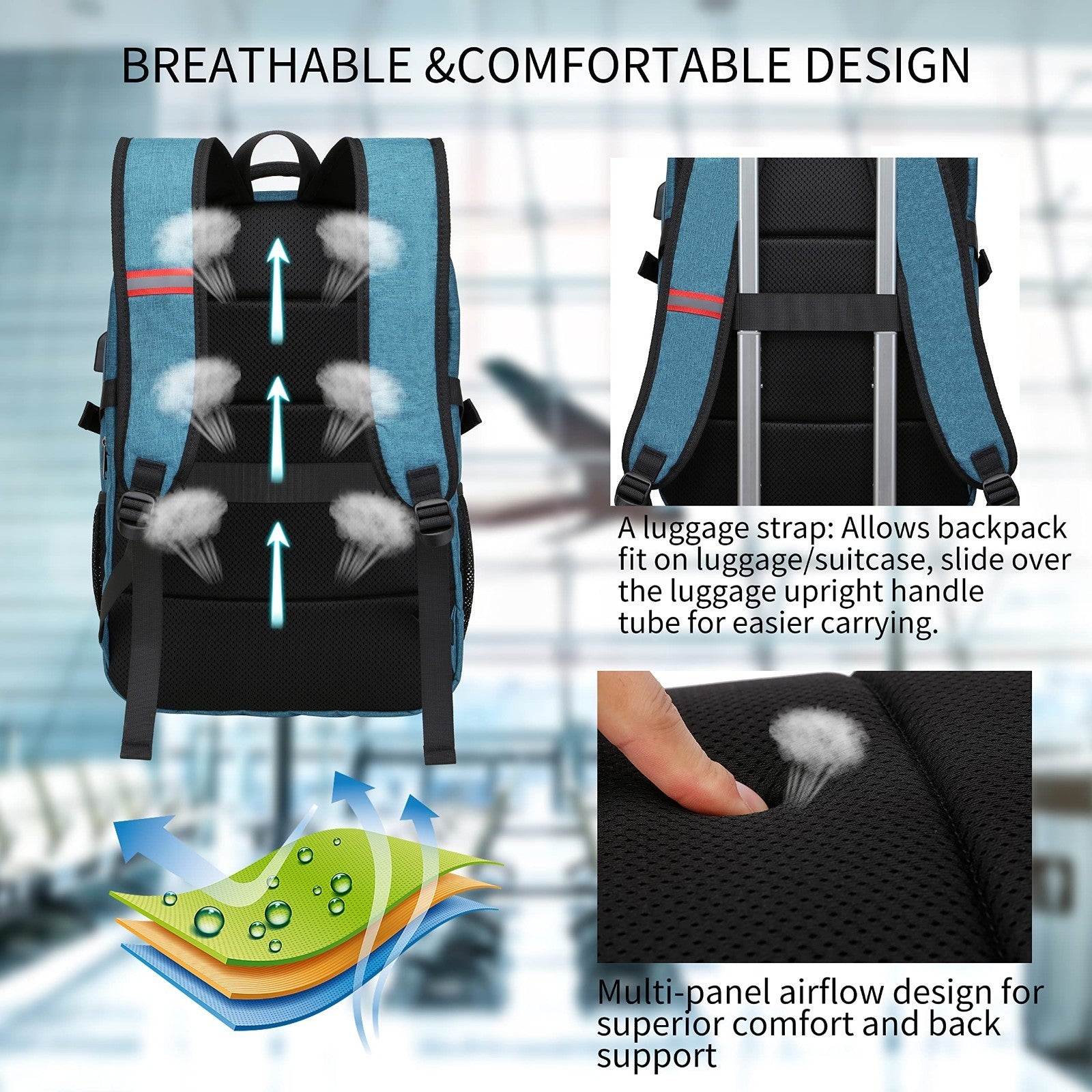 17.3" Travel Backpack with USB Charging, RFID Anti Theft Pocket, Water Resistant4