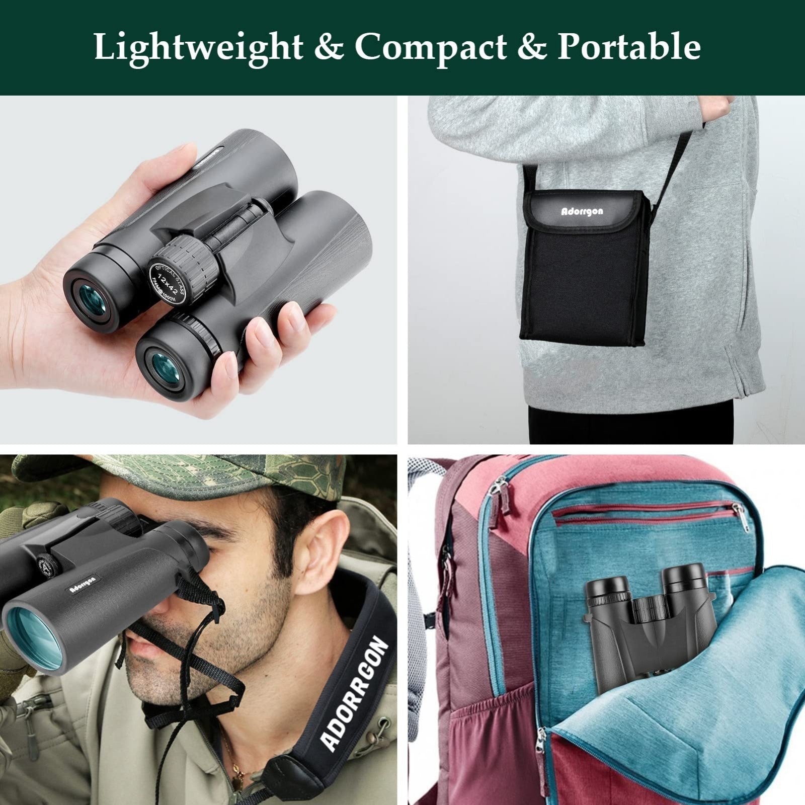 High-Powered 12x42 HD Binoculars with Phone Adapter & Tripod - Clear Low Light V6