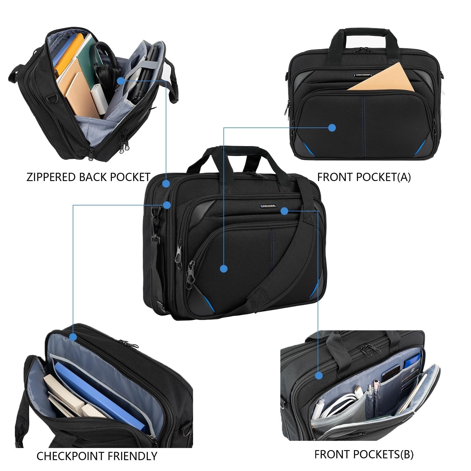 Expandable 17.3" Laptop Bag - Water Repellent Briefcase, Durable Messenger Case5
