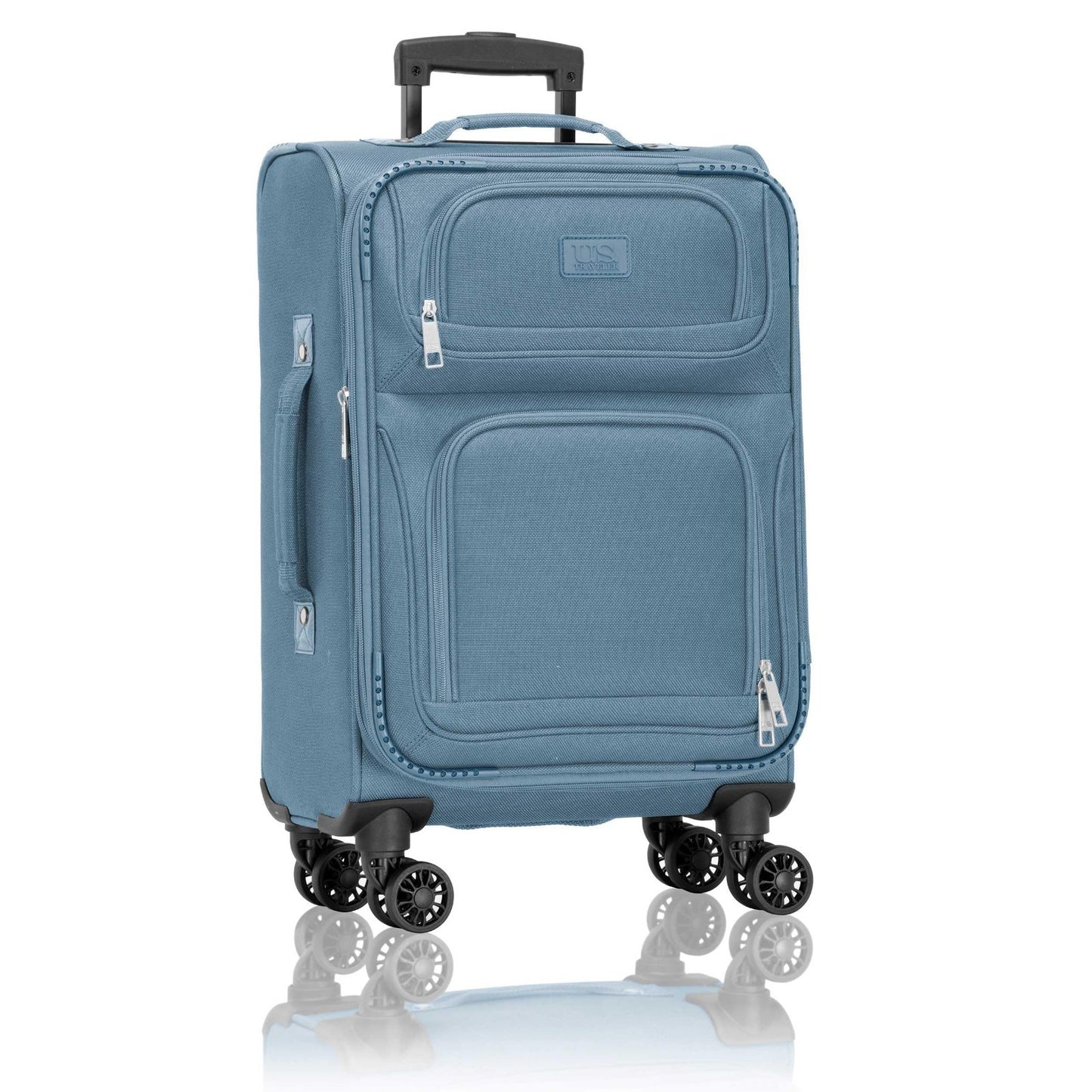 Lightweight Softside Rolling Carry-On Suitcase, 4-Wheel Travel Luggage, Light Bl1