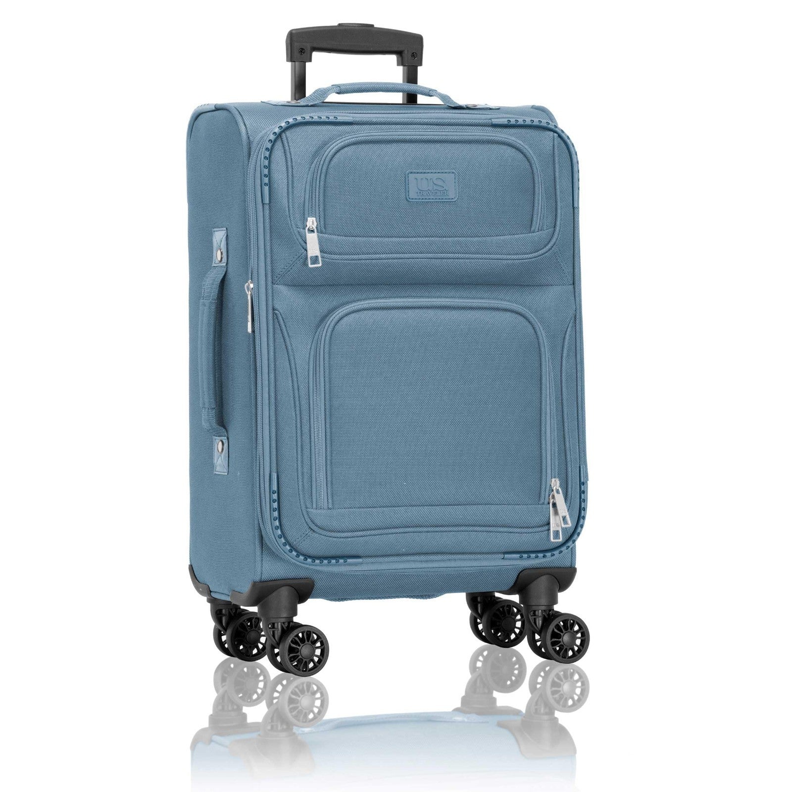 Lightweight Softside Rolling Carry-On Suitcase, 4-Wheel Travel Luggage, Light Bl1