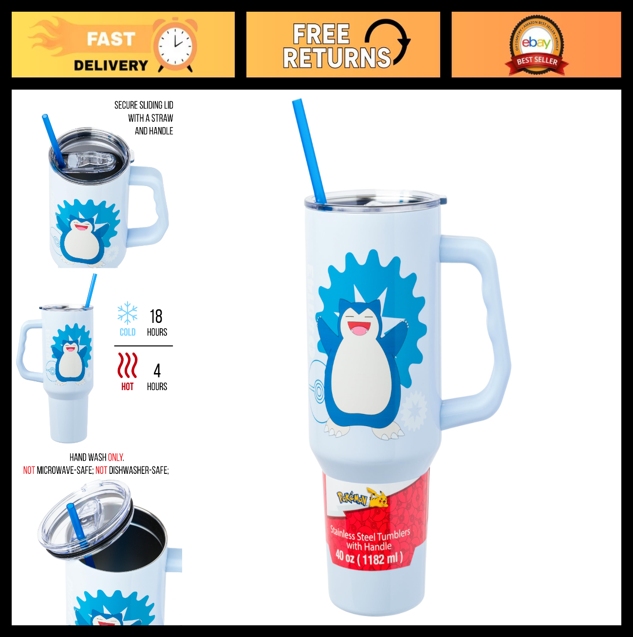 40oz Stainless Steel Tumbler with Handle   Double Walled Insulation, Fits Cup Ho0