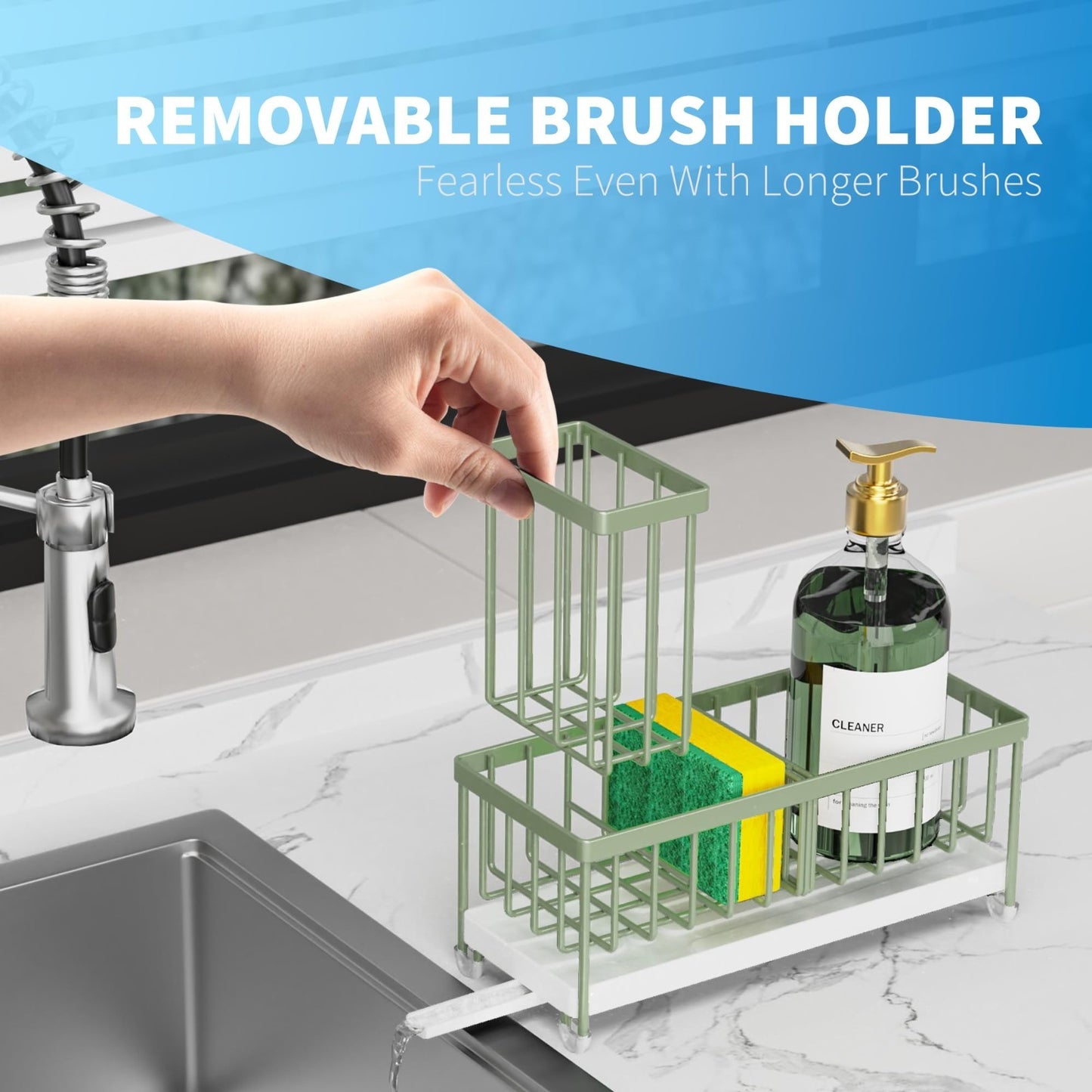 Kitchen Sink Sponge Holder Caddy Organizer, Rustproof 304 Stainless Steel, Sage2