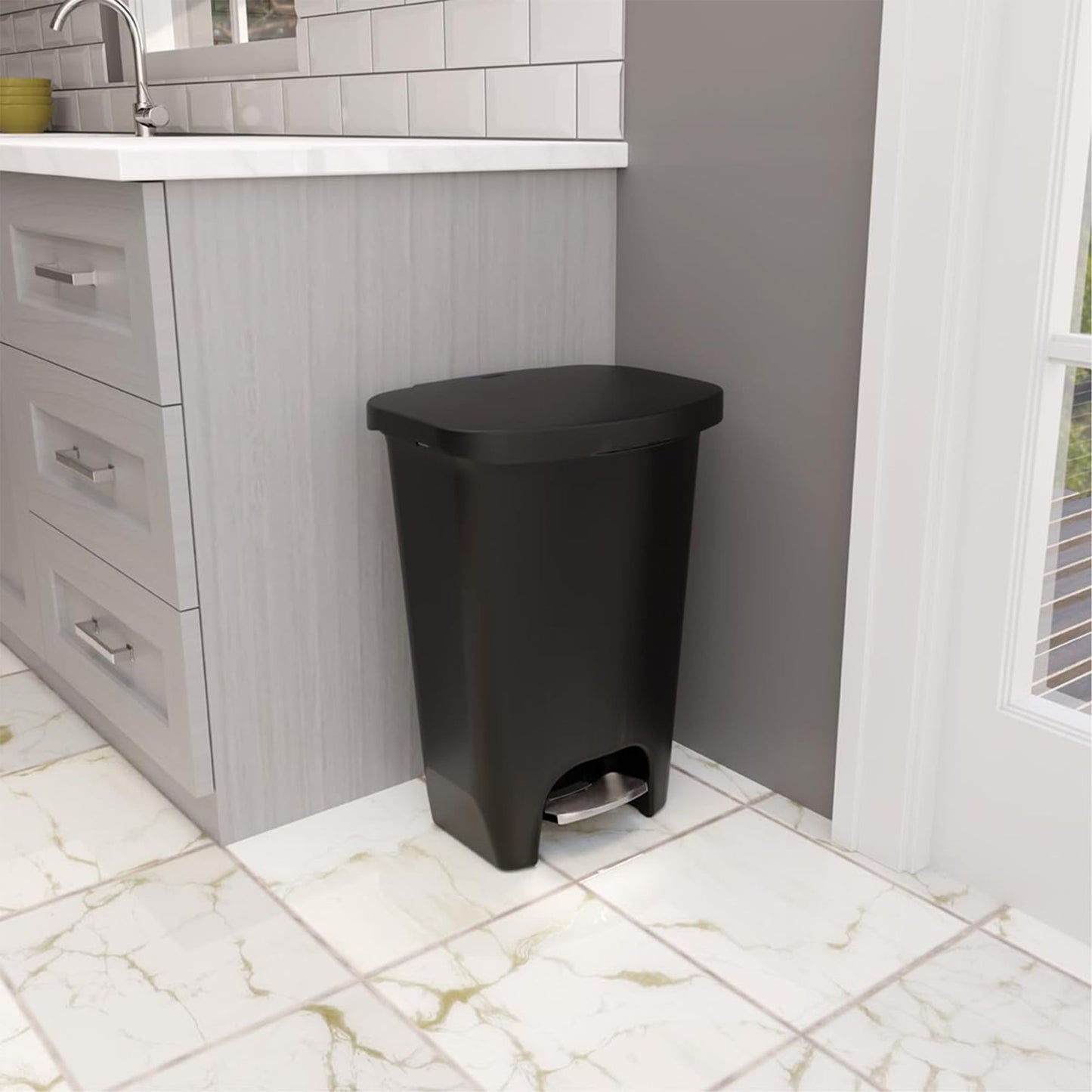 Premium 13 Gallon Trash Can with Clorox Odor Control, Hands-Free Pedal, Black6