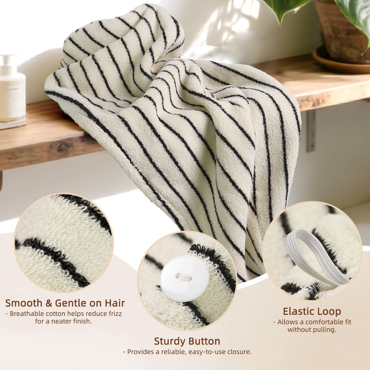 2 Pack Cotton Hair Wrap Towels for Women - Super Absorbent Quick Dry Turbans, 254
