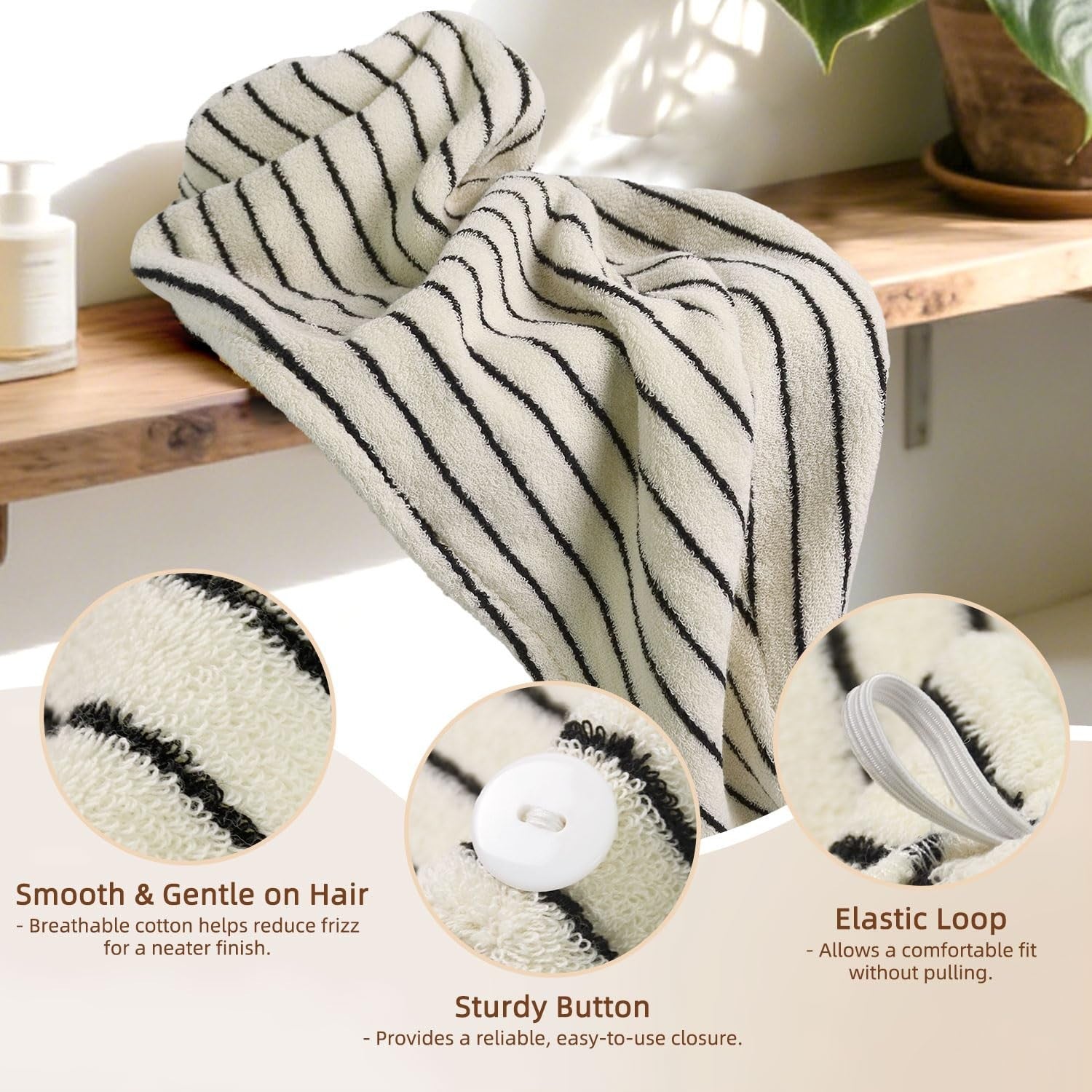 2 Pack Cotton Hair Wrap Towels for Women - Super Absorbent Quick Dry Turbans, 254