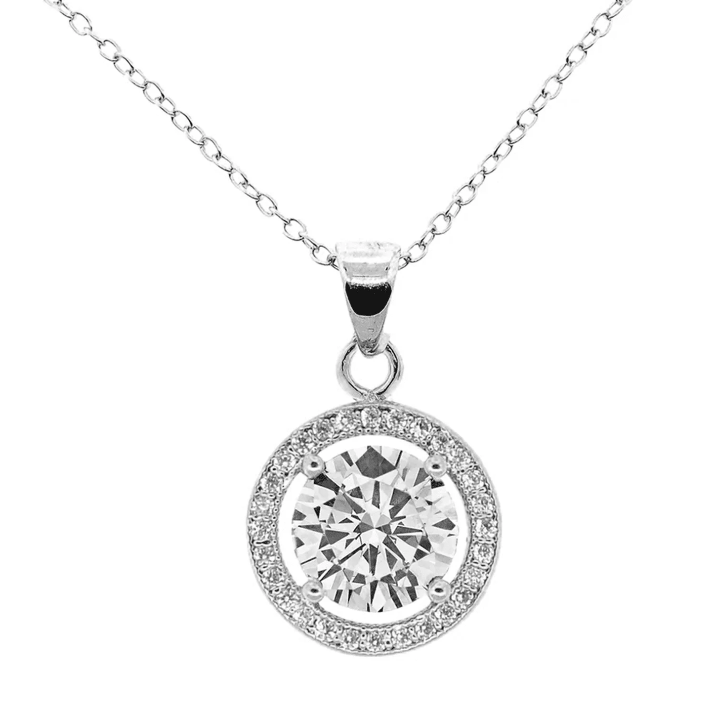 Cate & Chloe Blake Necklace 18k White Gold Plated CZ Halo Pendant Necklace0