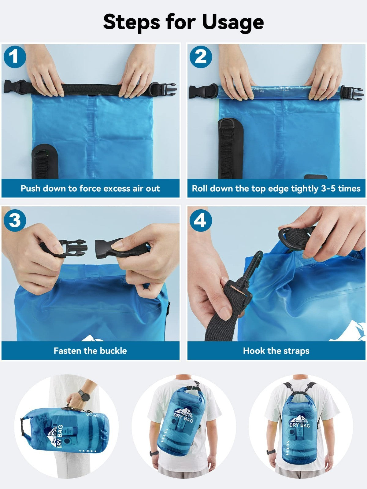 Waterproof Dry Bag Backpack for Travel, Kayaking, Boating, Camping - 5L/10L/20L/4