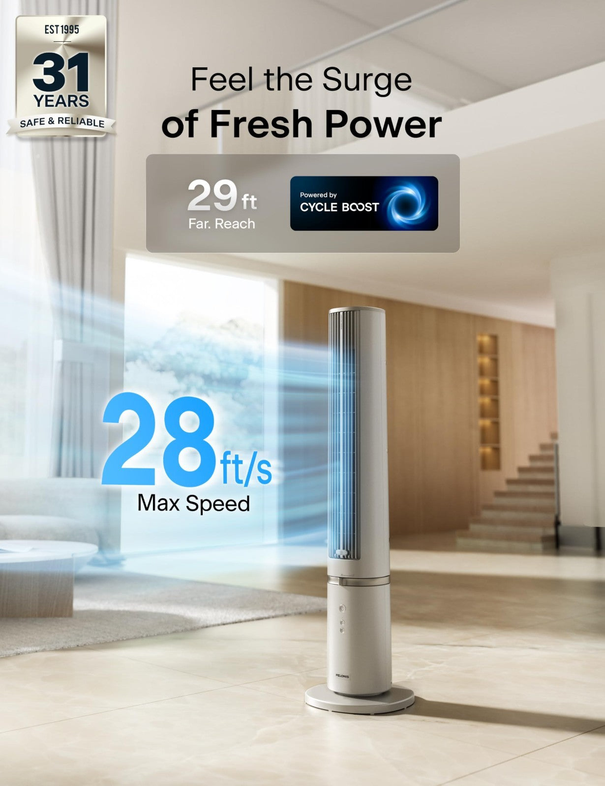 40 Inch Oscillating Tower Fan with Remote   Quiet, 4 Speeds, 90° Oscillation, 202
