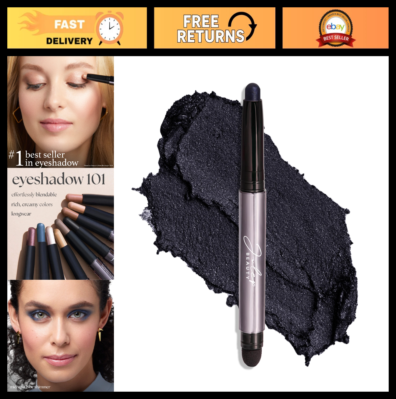 Crème-to-Powder Eyeshadow Stick - Midnight Blue Shimmer, Long-lasting & Blendabl0