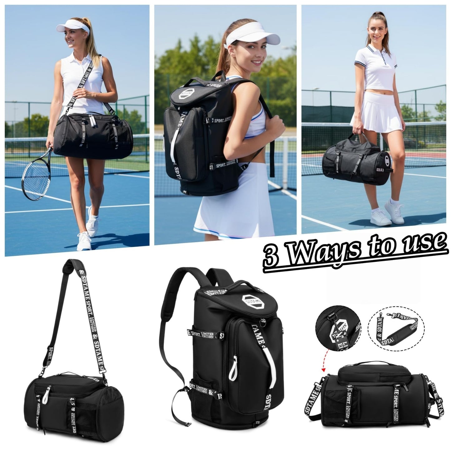 Gym Duffel Backpack with Shoe Pocket, Laptop Sleeve, Waterproof Travel Bag2