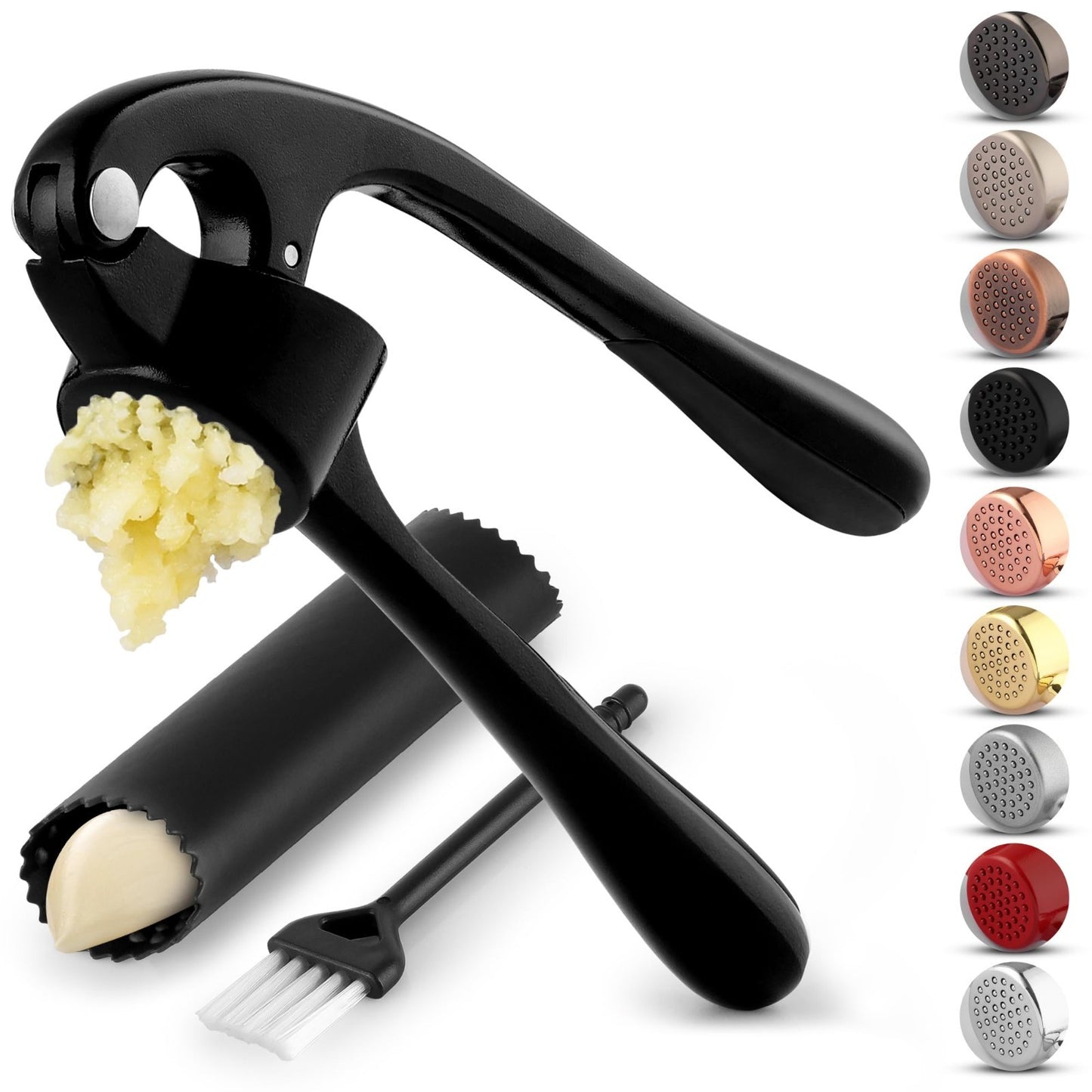 Premium Garlic Press Set   Rust Proof Mincer Tool with Ergonomic Handle & Peeler0