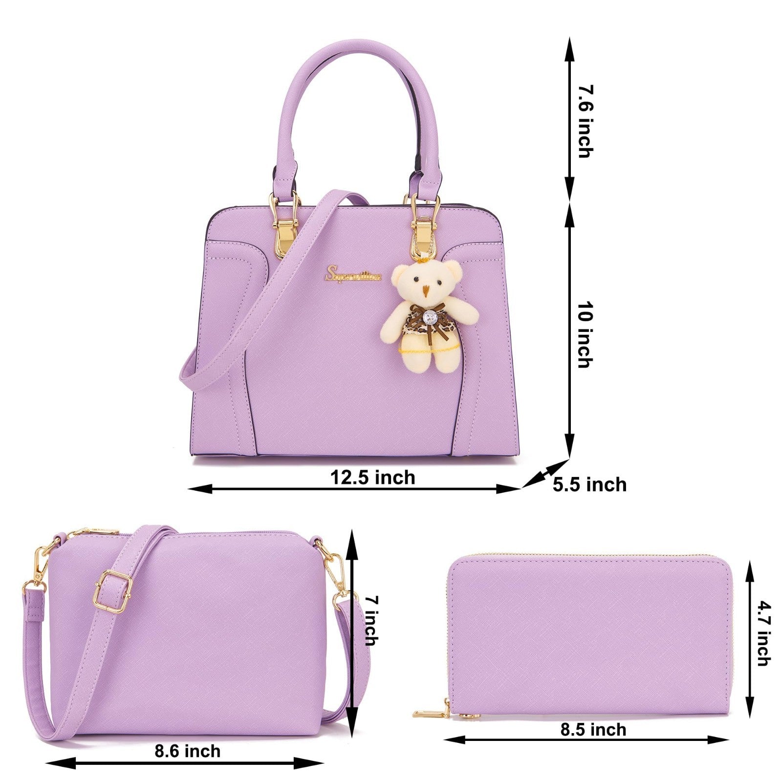 Stylish 3-Piece Handbag Set for Women - Shoulder Bag, Satchel & Wallet Combo5