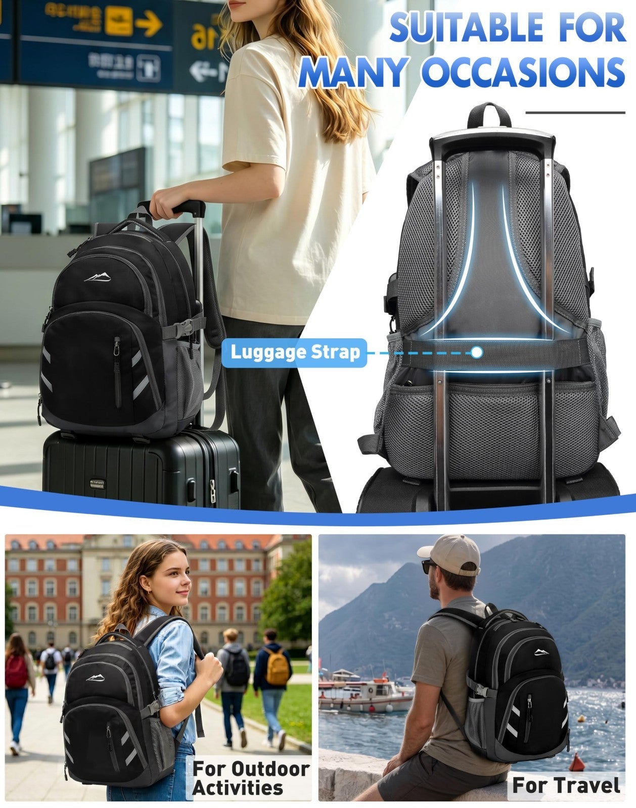 College Laptop Backpack, Travel Bookbag with USB Charging Port, Anti Theft, Fits5