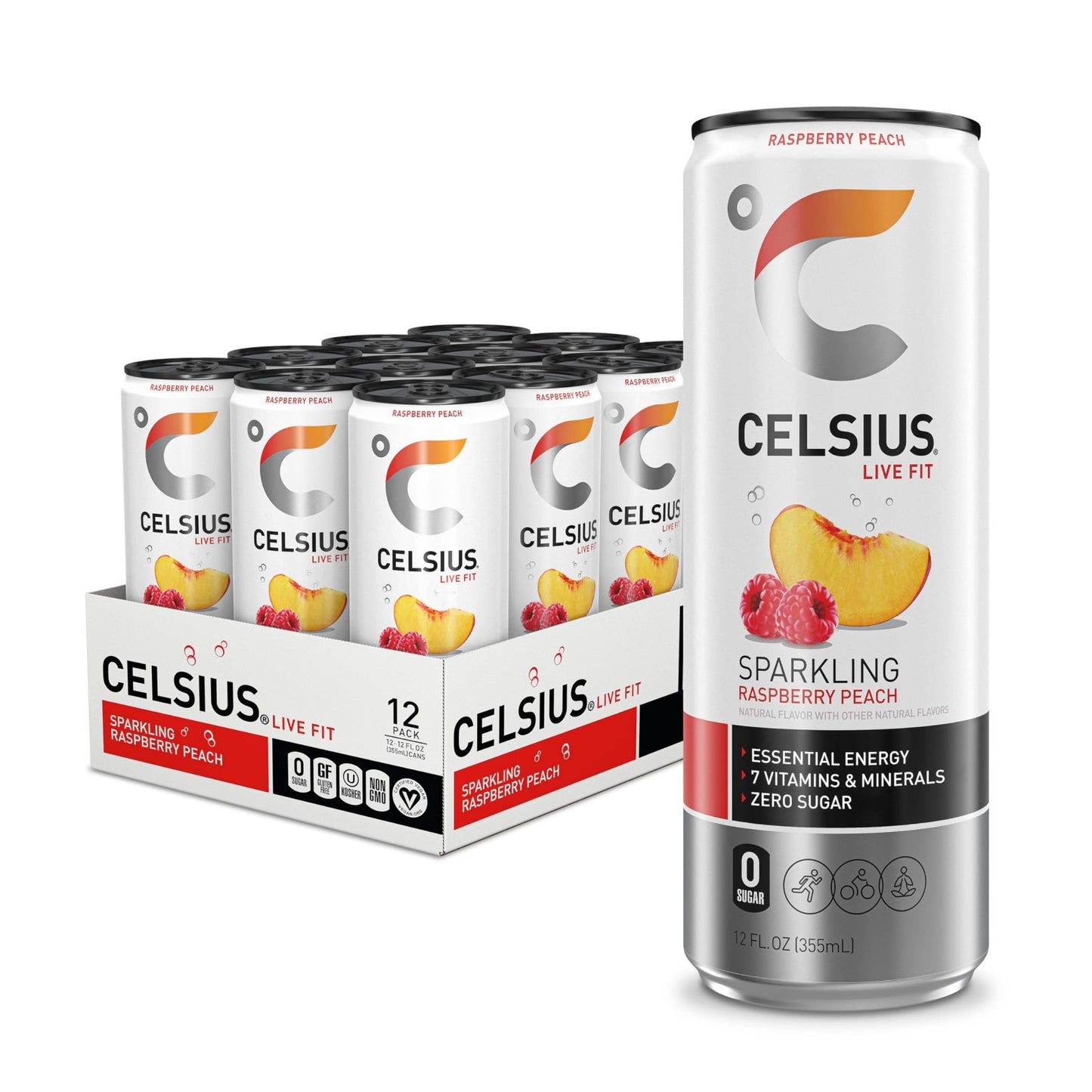 Sparkling Raspberry Peach Energy Drink, Sugar Free, 12 Fl Oz   Pack of 12 Cans1