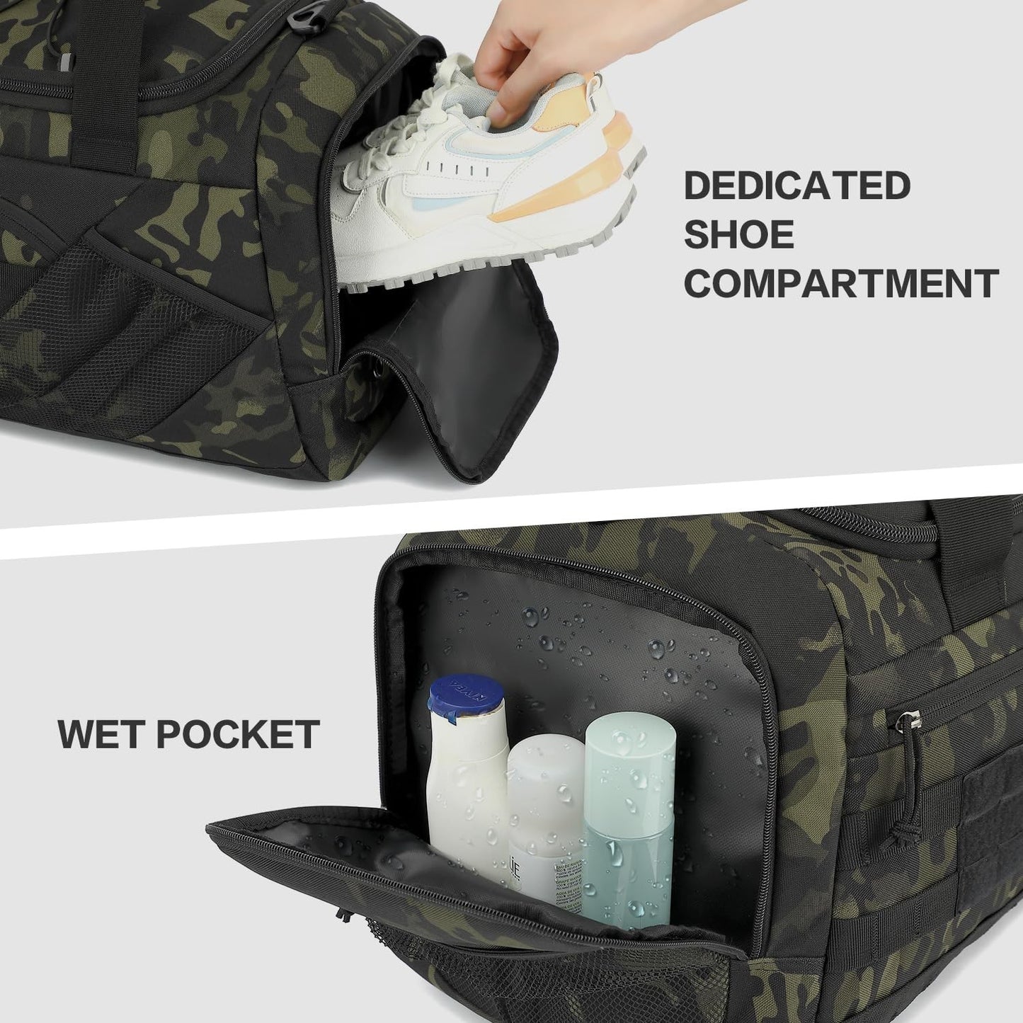 Multi Functional 45L Tactical Gym Duffle Backpack   Shoe Compartment, Wet Pocket4