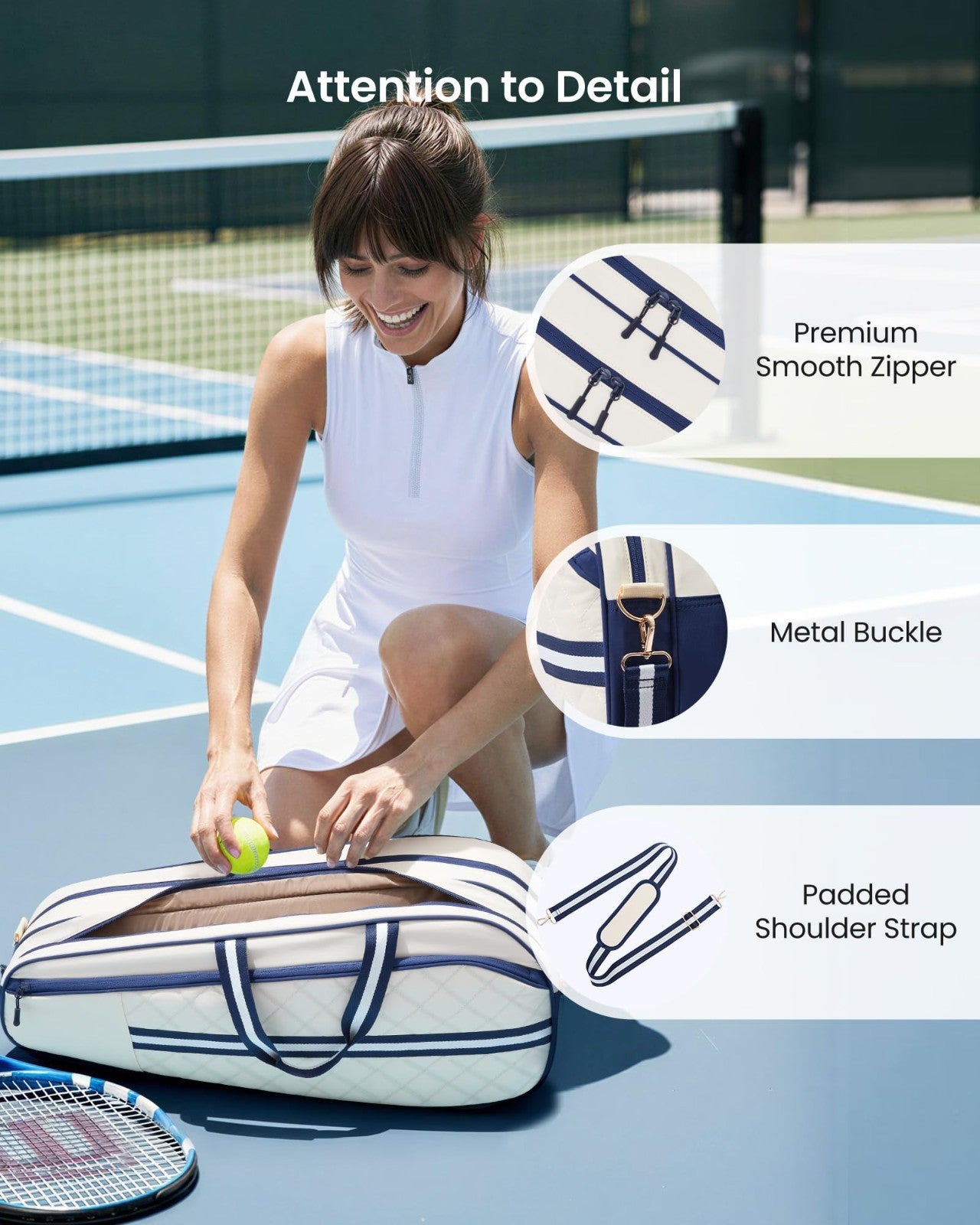 Water-Resistant Tennis Bag for 3-6 Rackets, Shoe Compartment & Insulated Pocket4