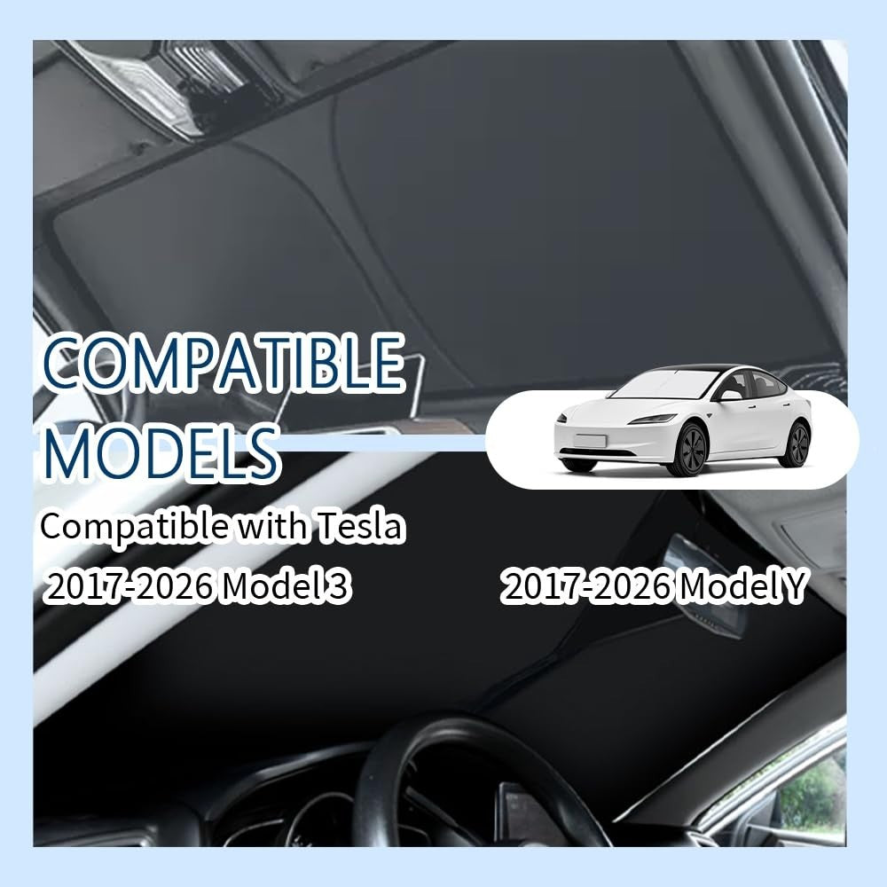 Foldable Car Windshield Sun Shade for Tesla Model 3/Y 2017-2026, Oxford Cloth, U3