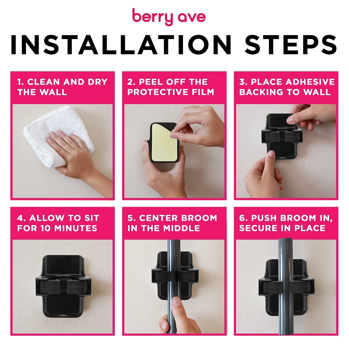 5 Slot Broom Holder & Mop Gripper - Wall Mount Tool Organizer, No-Drill, Anti-Sl5
