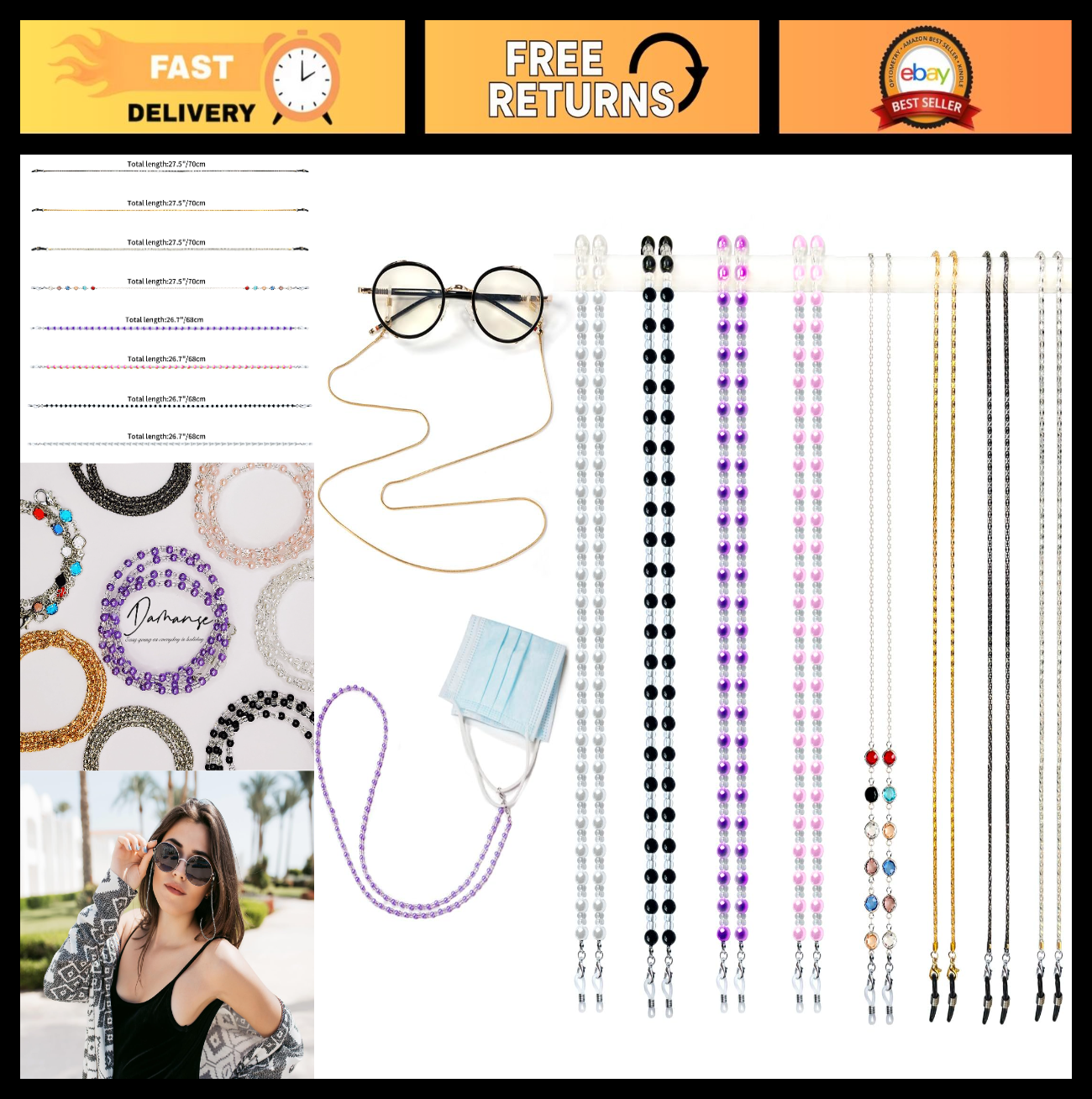 Beaded Eyeglass Chain - 8 Pcs Stylish Glasses Strap Holders for Women, Neck Wear0