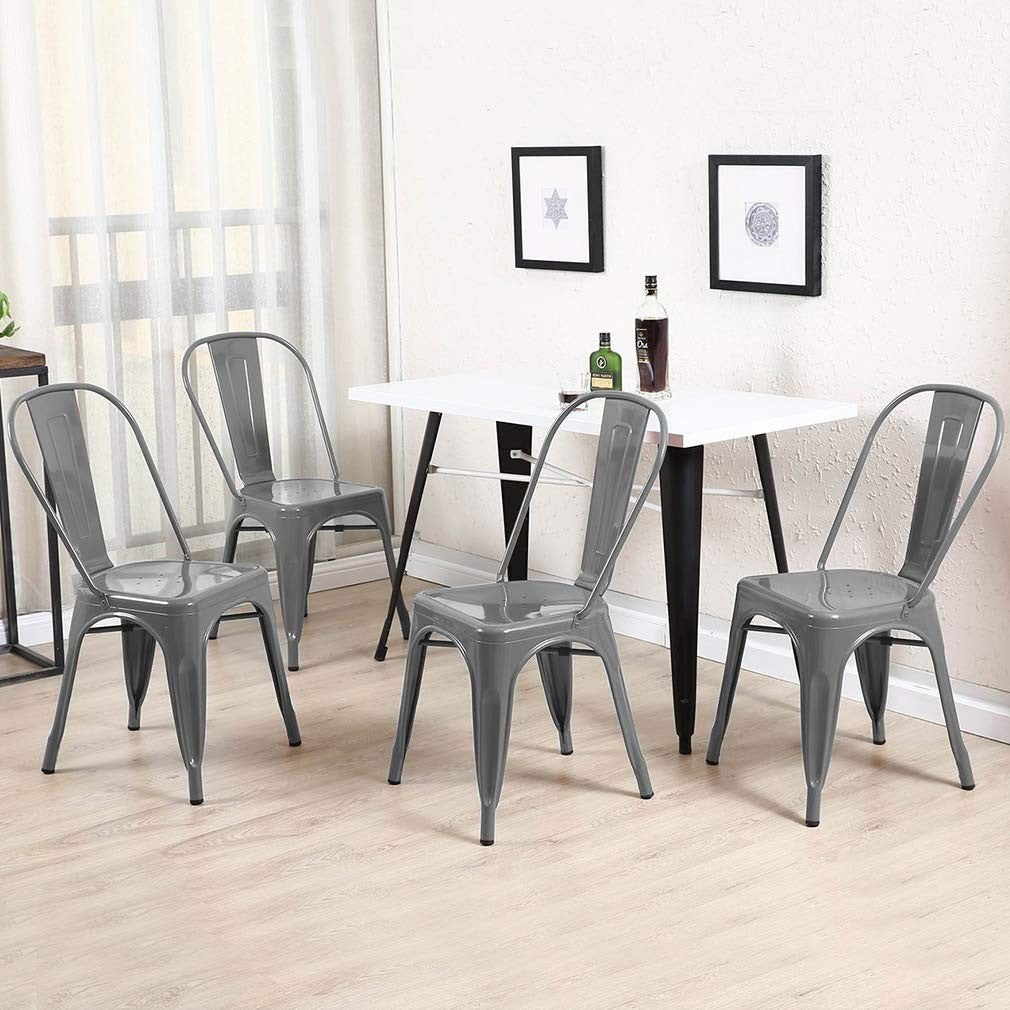 Set of 4 Stackable Metal Dining Chairs   Indoor/Outdoor, 18" Seat Height, 330LBS5