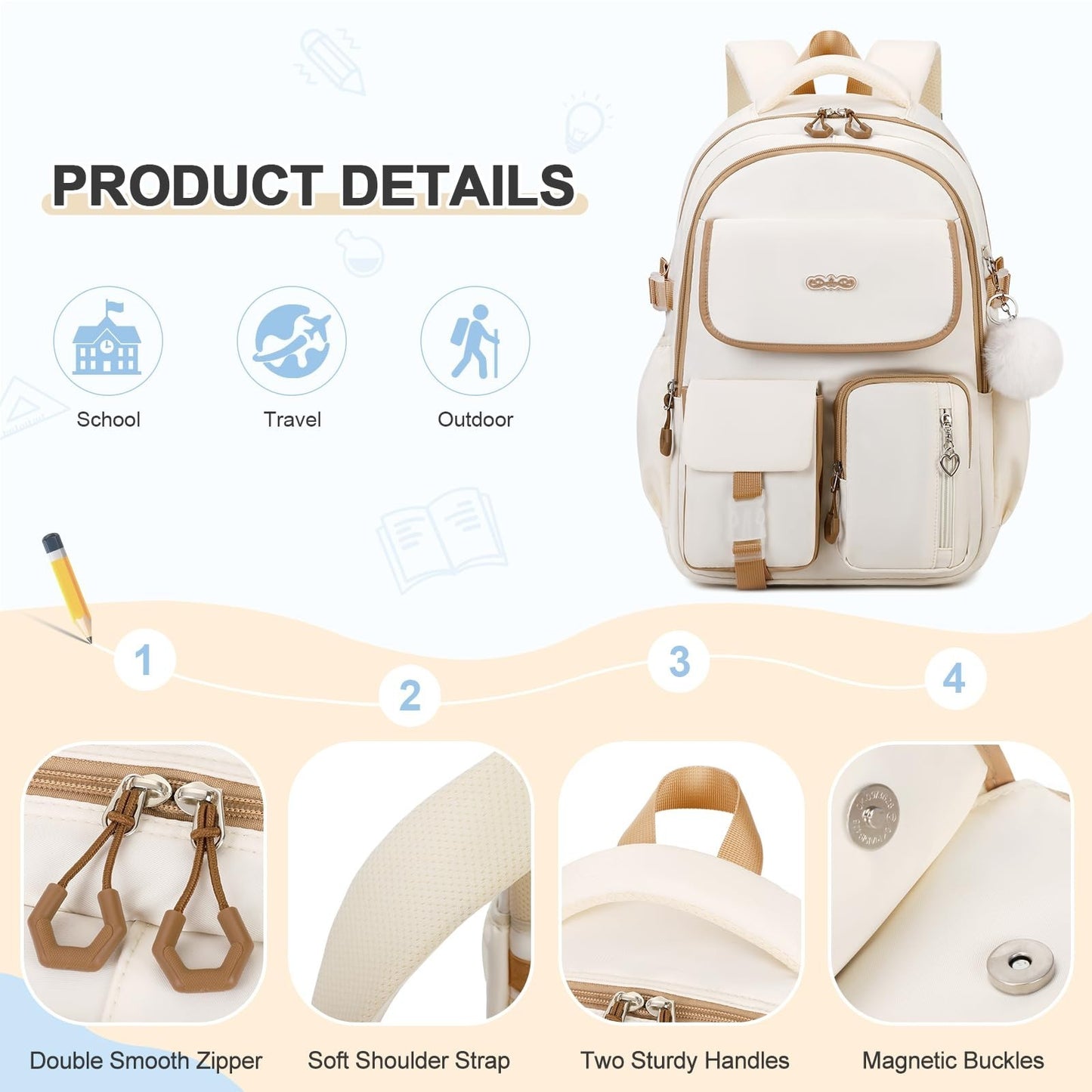 Girls' School Backpack Set 3PCS   Stylish Backpack, Lunch Box & Pencil Pouch4