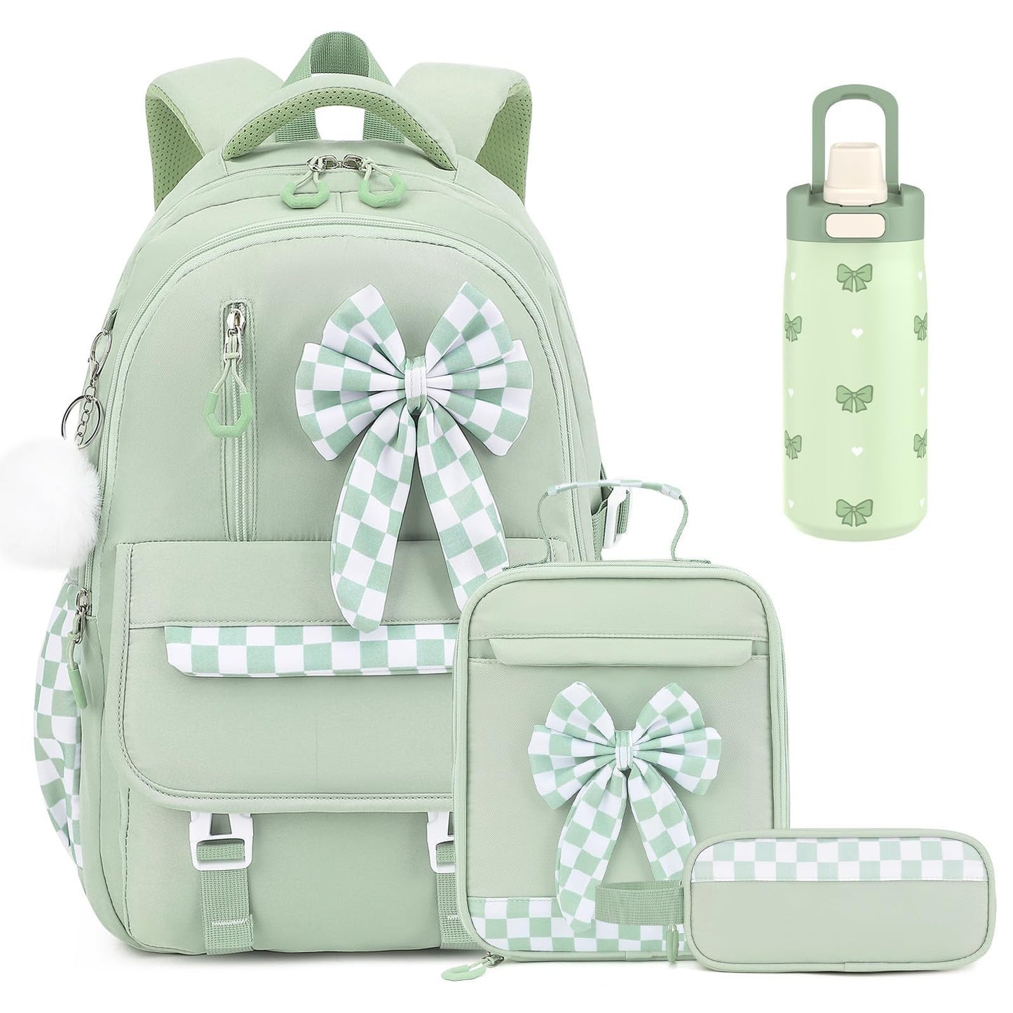 Stylish Girls Backpack Set 4PCS with 14oz Water Bottle, Lunch Bag & Pencil Case1