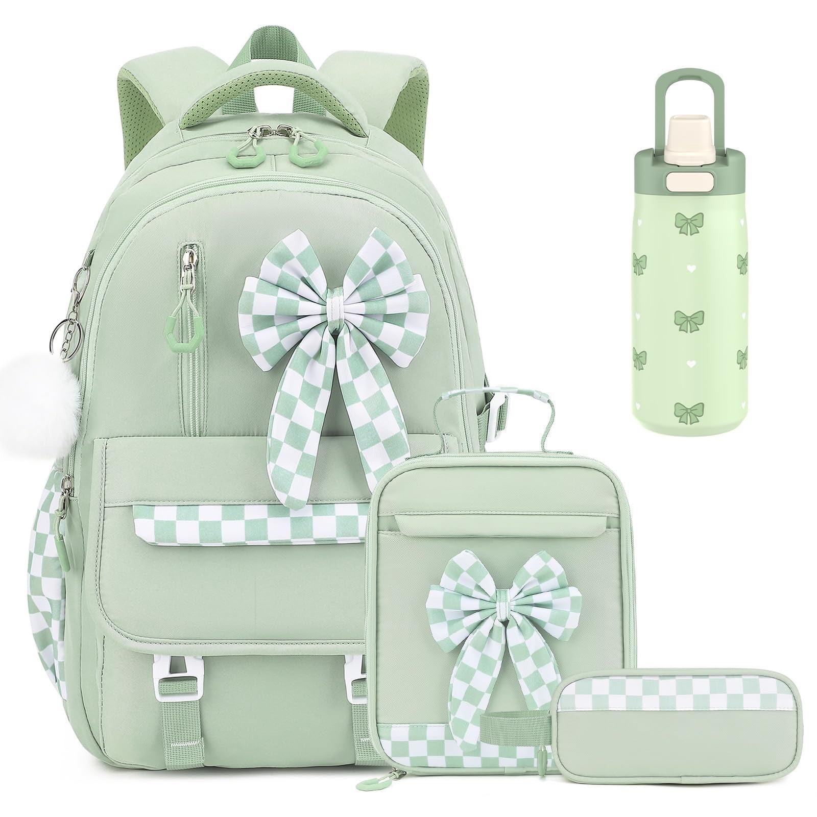 Stylish Girls Backpack Set 4PCS with 14oz Water Bottle, Lunch Bag & Pencil Case1