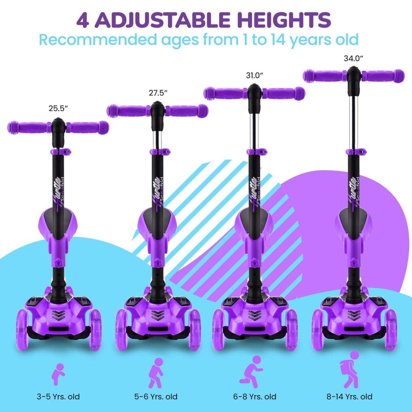 3-Wheeled Kids Scooter with LED Lights, Adjustable Handlebar, Foldable Seat, Sit4