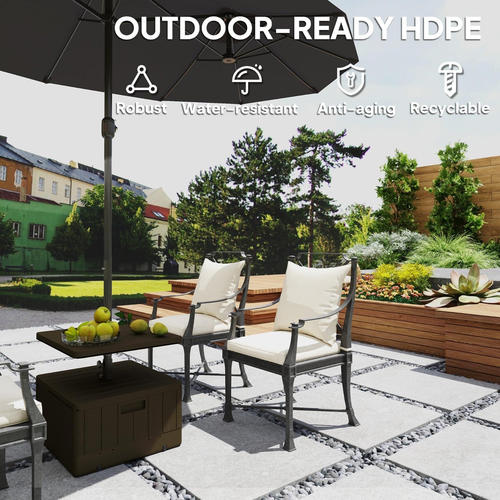 3-in-1 Outdoor Umbrella Base with Table Tray, 175 lbs Heavy Duty Stand, Wheels,6