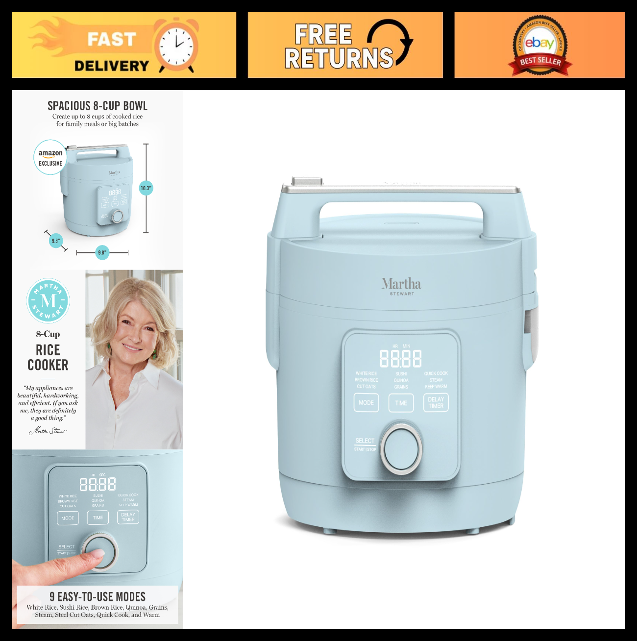 4-Cup Rice Cooker with Non-Stick Pot, Keep Warm, Steam Basket, Quick Cook - Sky0