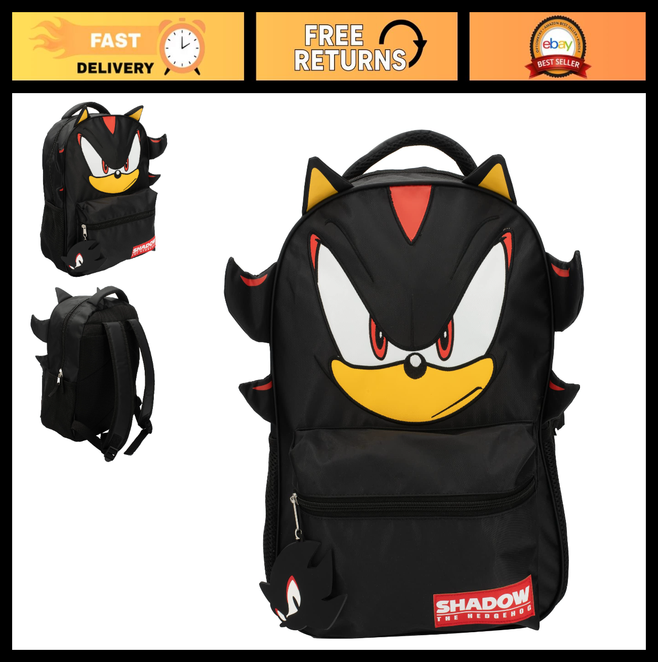 Sonic Hedgehog 16" Backpack for Kids   3D Features, Durable School Bag for Boys0