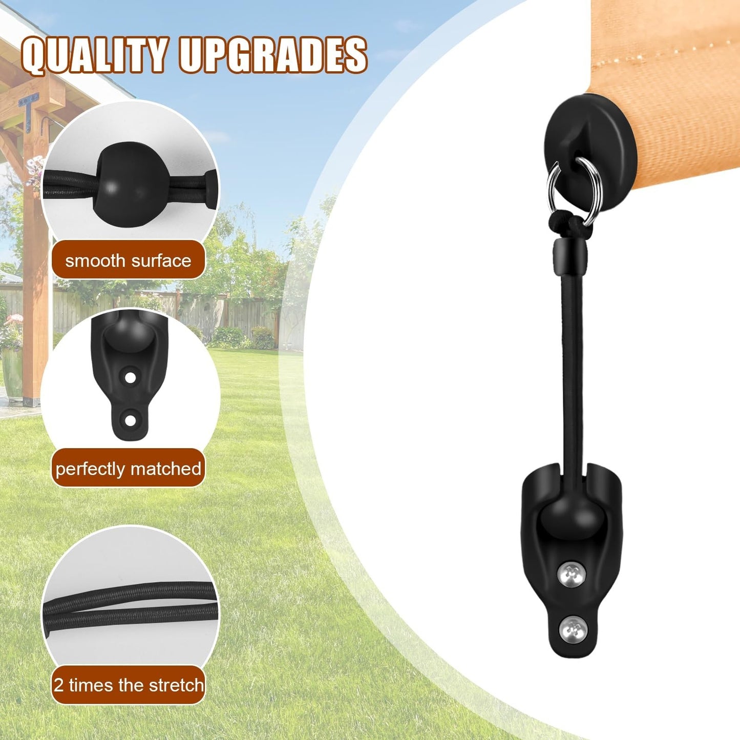 Replacement Parts for Outdoor Roller Shades - Bungee Kit & End Cap Tie Downs (2,4