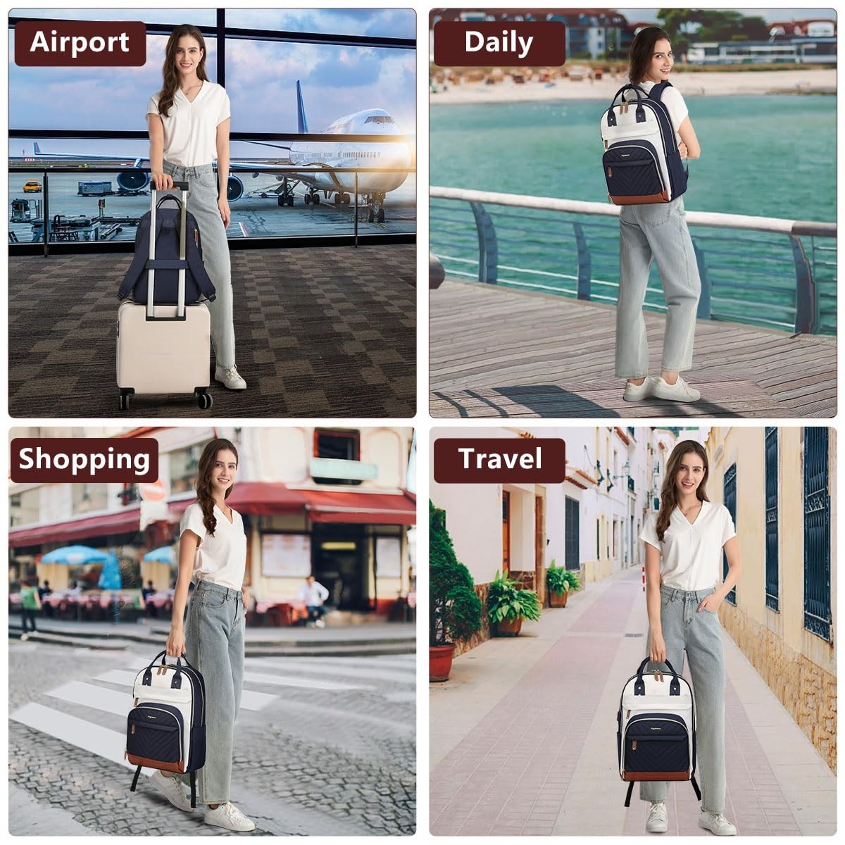 Stylish Laptop Backpack for Women, Fits 15.6" Laptops, Anti Theft, USB Charging,5