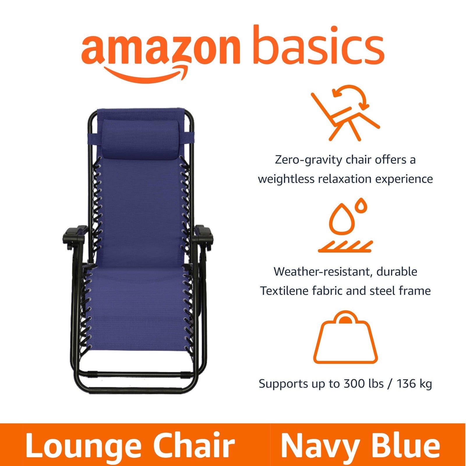 Zero Gravity Lounge Chair with Pillow   Foldable Outdoor Recliner, 300 lb Capaci3