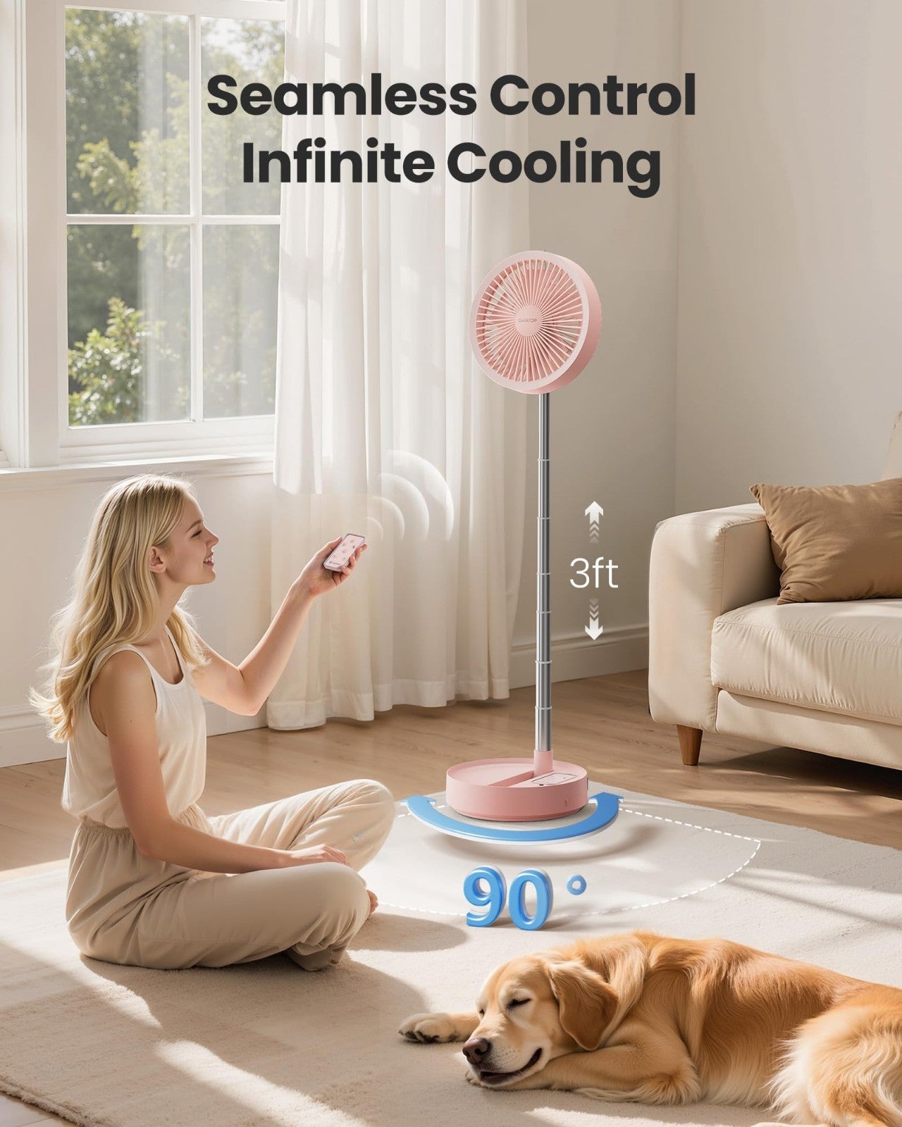 Portable Oscillating Fan with 16000mAh Battery, 74h Runtime, LED Light, Remote,4