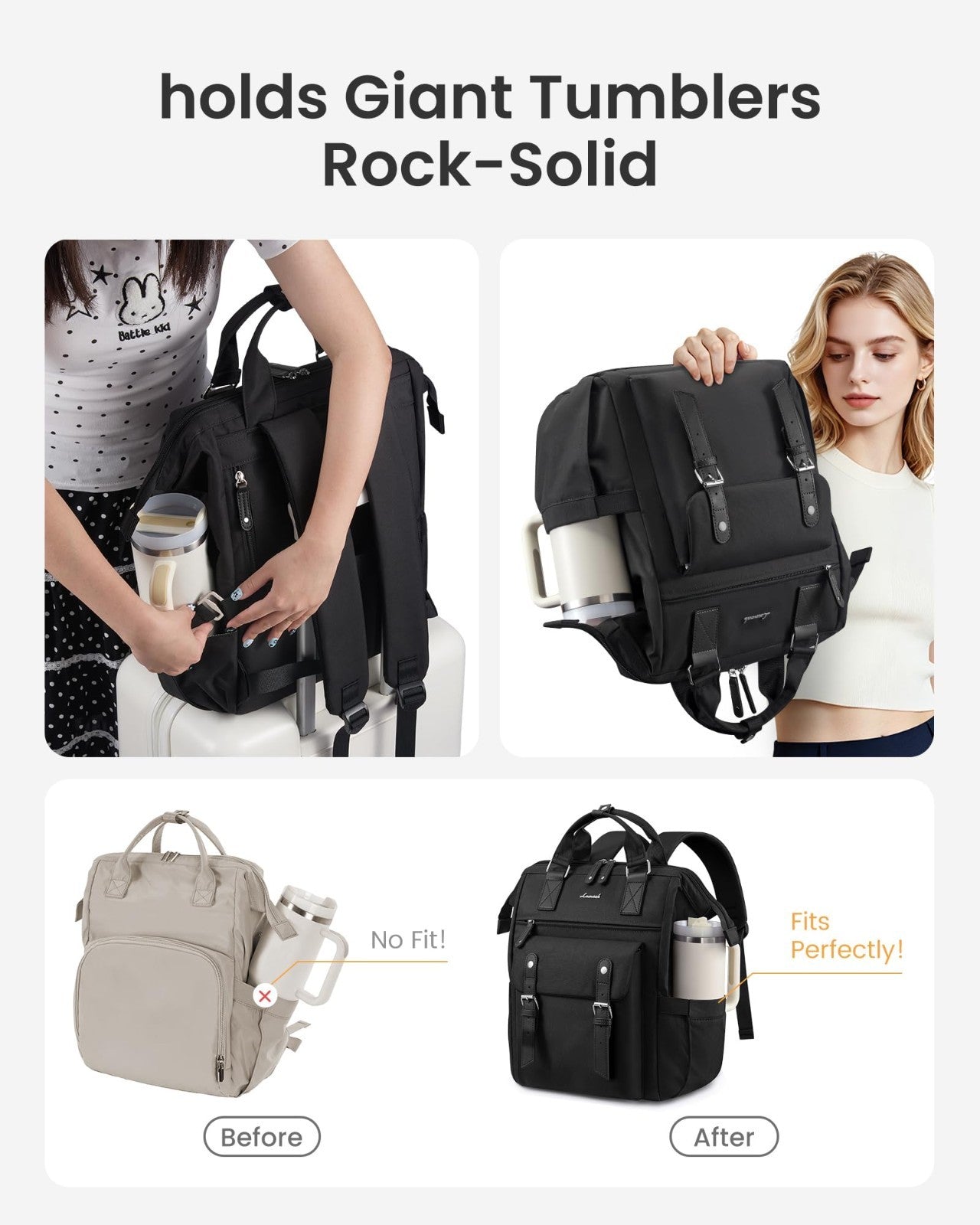 Stylish Waterproof Laptop Backpack for Women, 15.6" Travel Bag with Tumbler Hold3