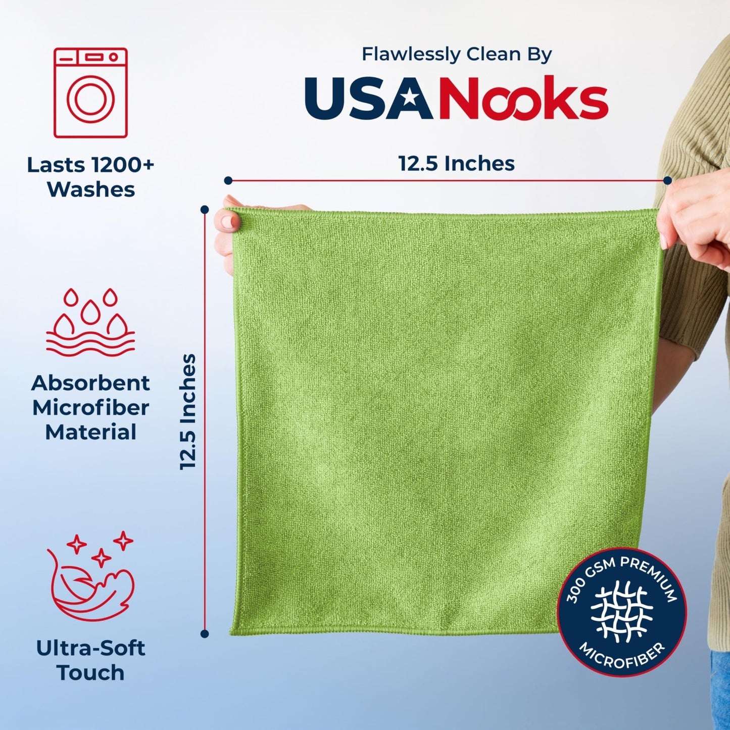 Ultra Absorbent Microfiber Cleaning Cloths   12 Pack, 12.5"x12.5", Streak Free S2