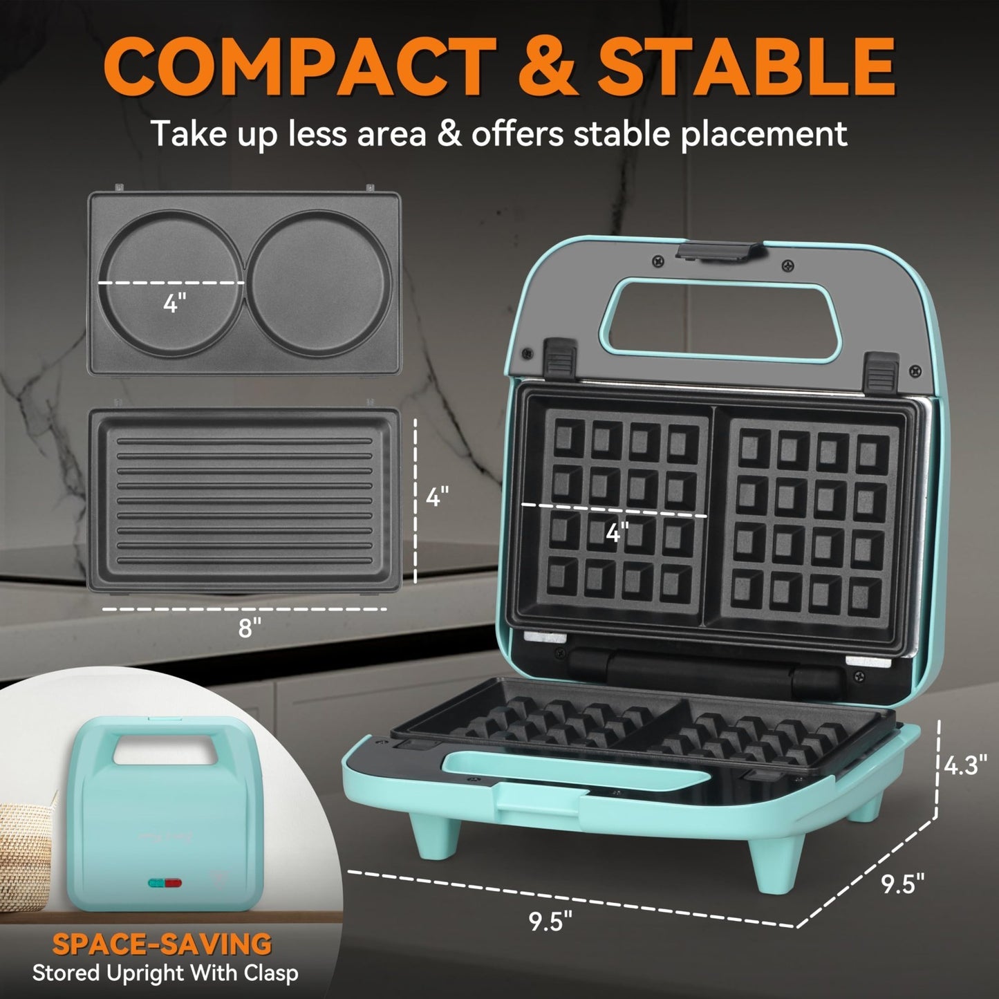 Mini Waffle Maker 3-in-1 with Removable Plates, Pancake & Sandwich Press, Indoor2