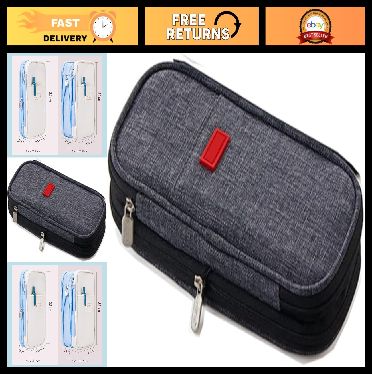 Large Capacity Pencil Case Organizer   Zippered Pen Bag for Office & Travel Stor0