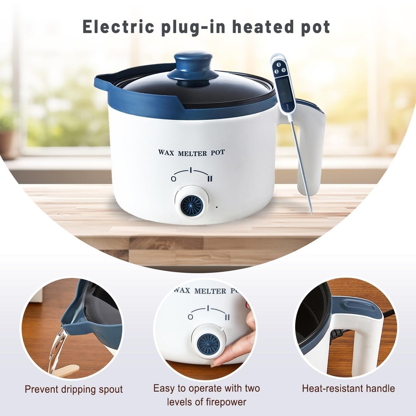 Electric Wax Melting Pot with Thermometer, 1.5Qt Candle Maker, Double Boiler Set2