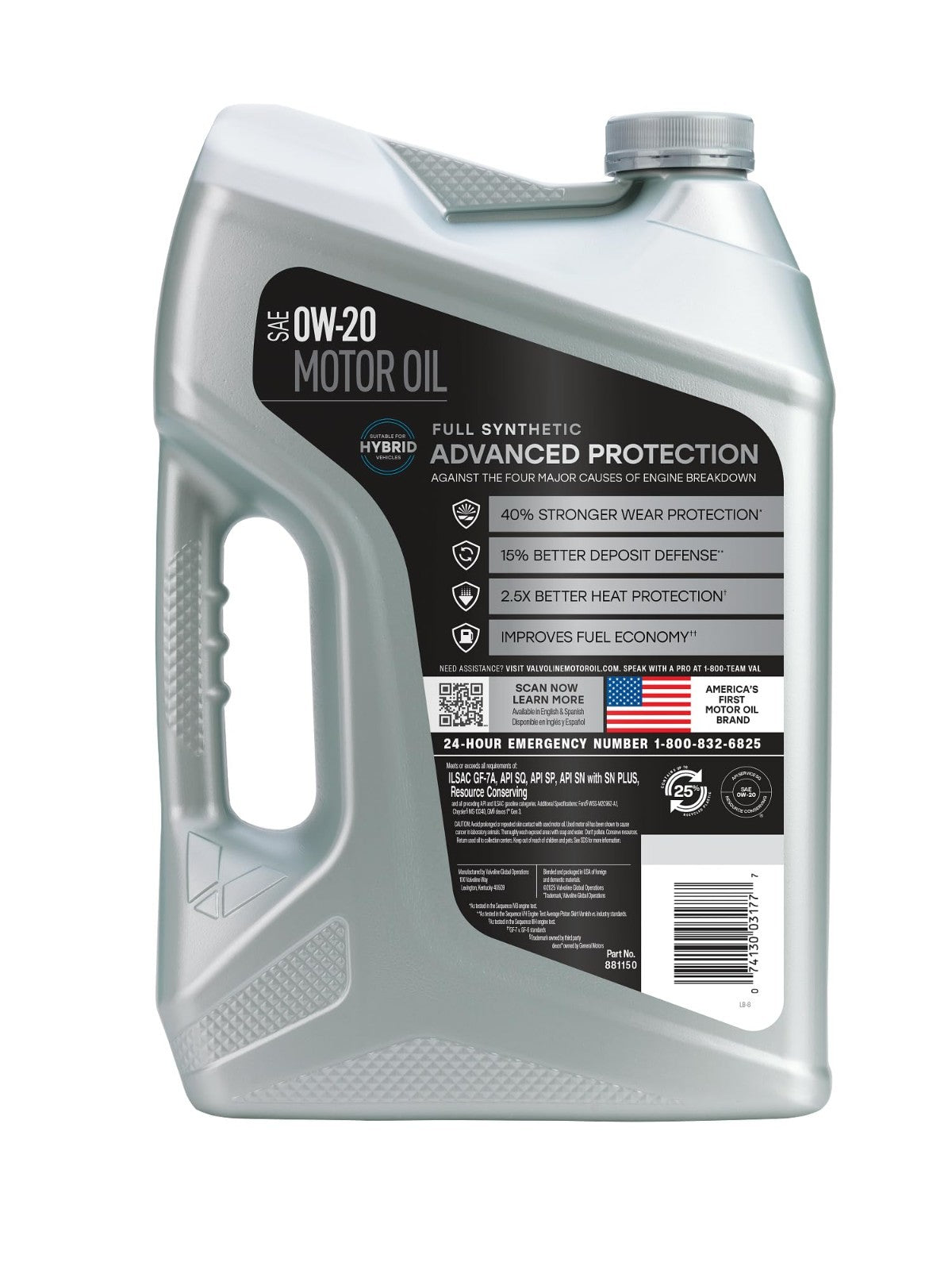 Full Synthetic 0W 20 Motor Oil, Advanced Engine Protection, 5 Quart   High Milea1
