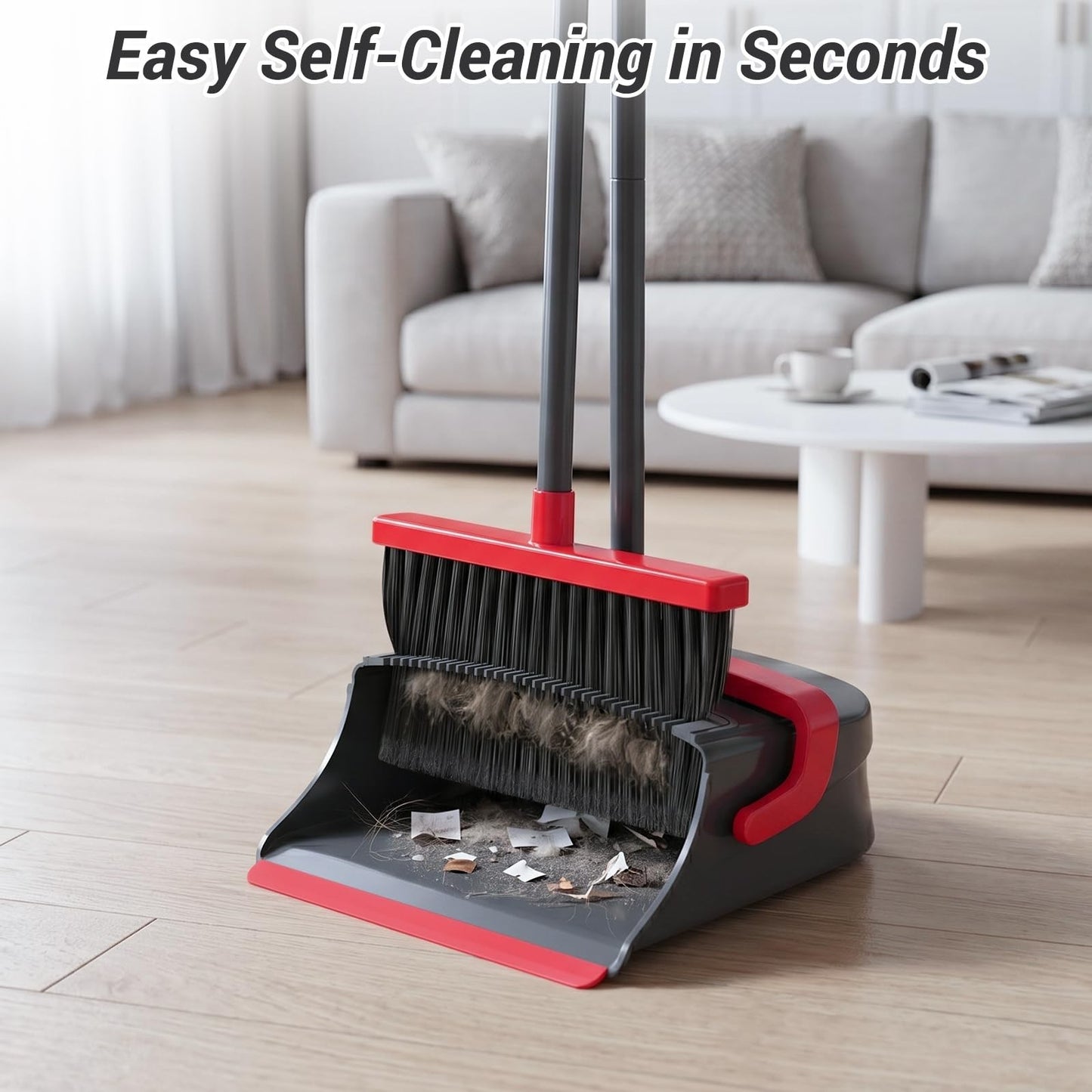 Pet Hair & Dust Cleanup Broom & Dustpan Set - Long Handle, Self-Cleaning, Indoor3